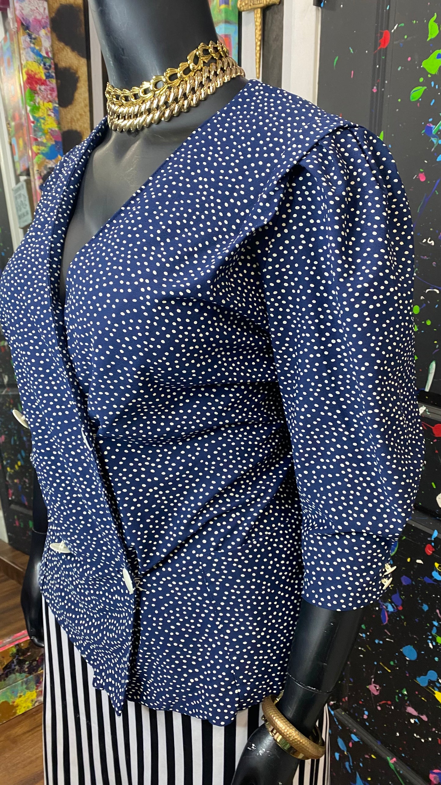 Vintage Polka Dot Double Breasted Blouse (14)