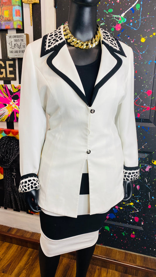 Vintage Black & White Animal Print Blazer (16W)