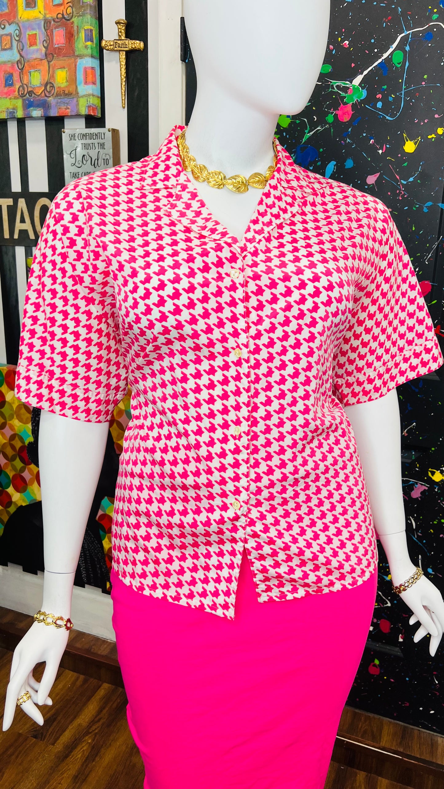 Vintage Pink Herringbone Blouse (24W)