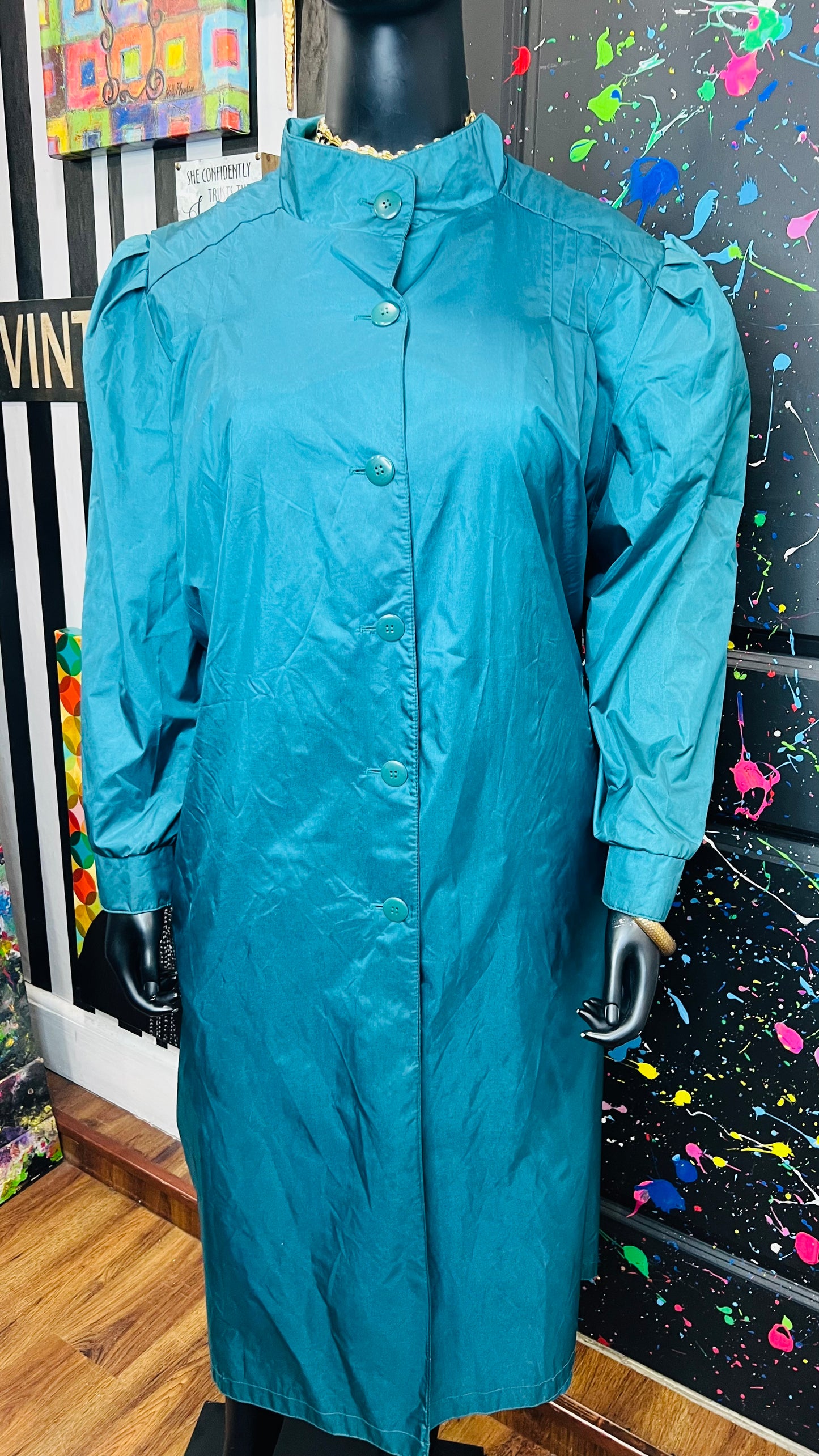 Vintage Teal Trench Coat (24)