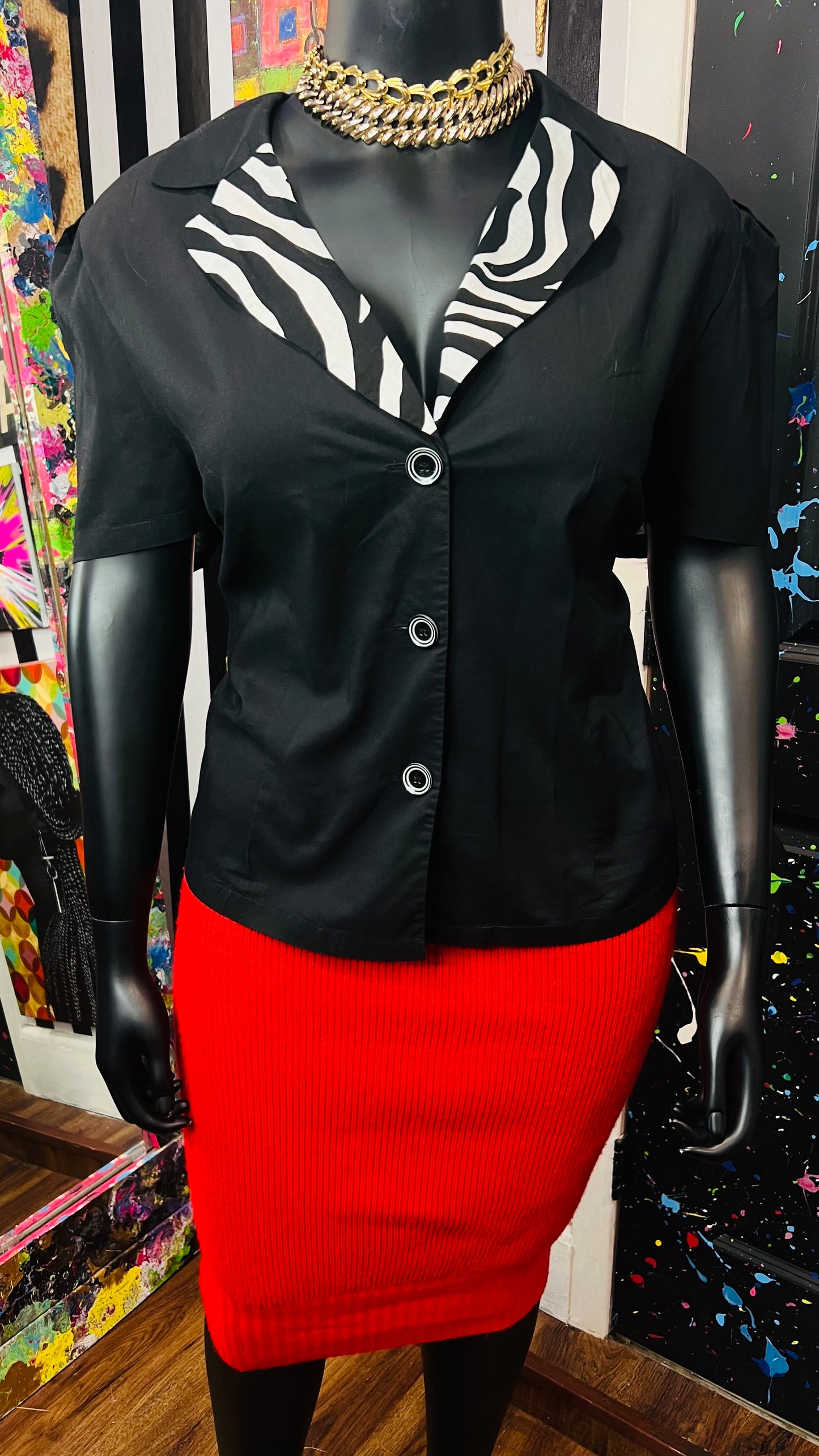 Vintage Zebra & Black Blazer Blouse (24W)