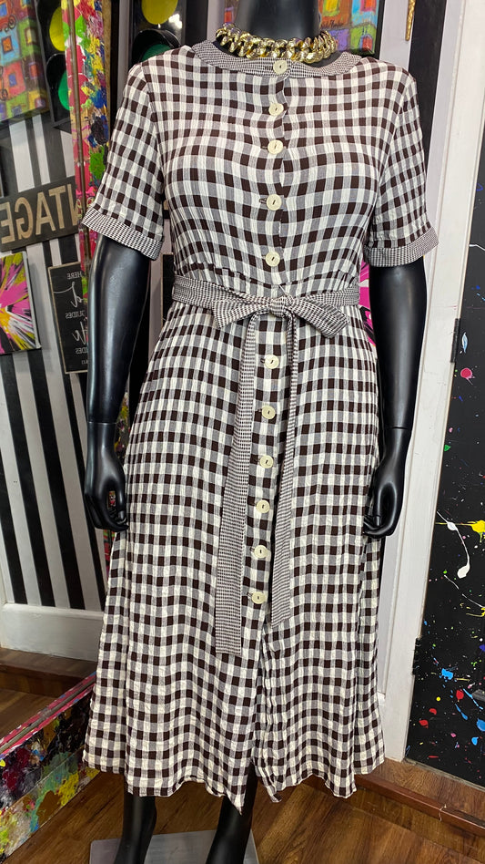 Vintage Brown & Cream Checkered Dress (16W)