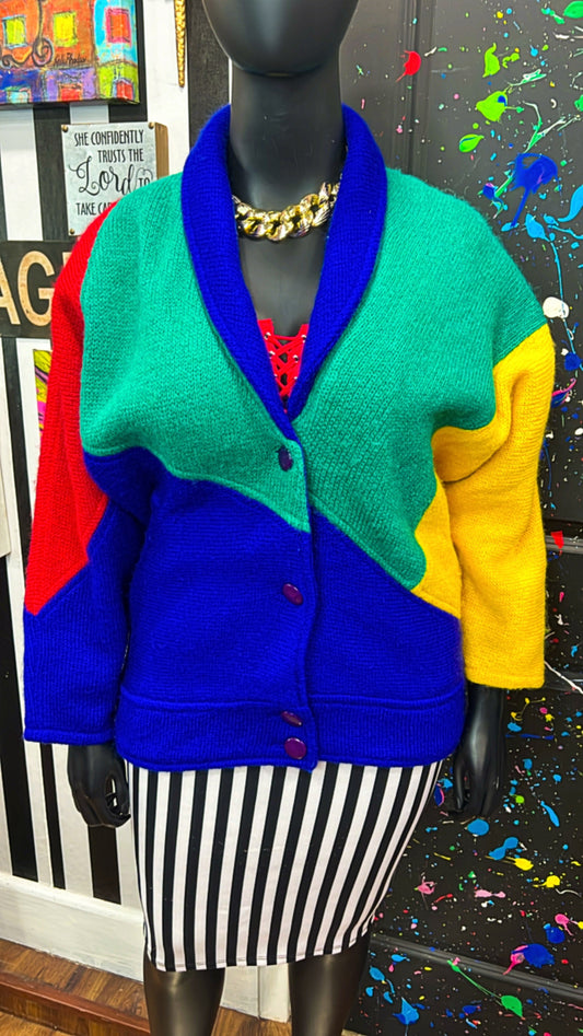 Plus Size Vintage IB DIFFUSION Thick Color Block Wool & Mo Hair Coat (14/16)