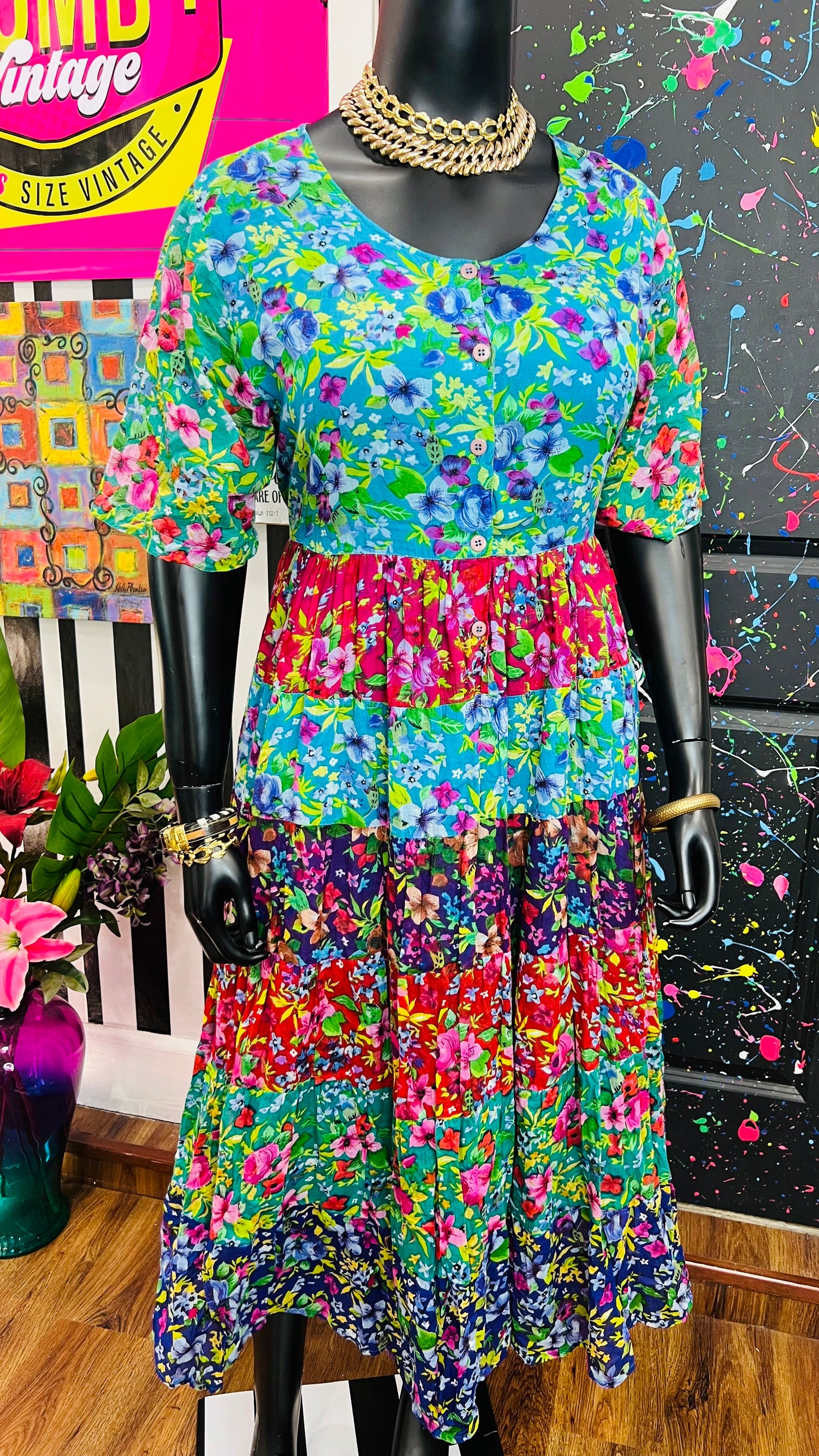 Vintage Rayon Mix Print Dress