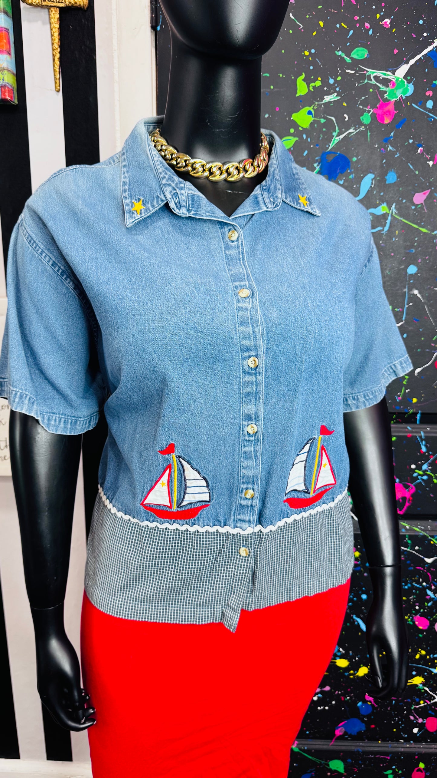Vintage Denim Sailboat Blouse (24)