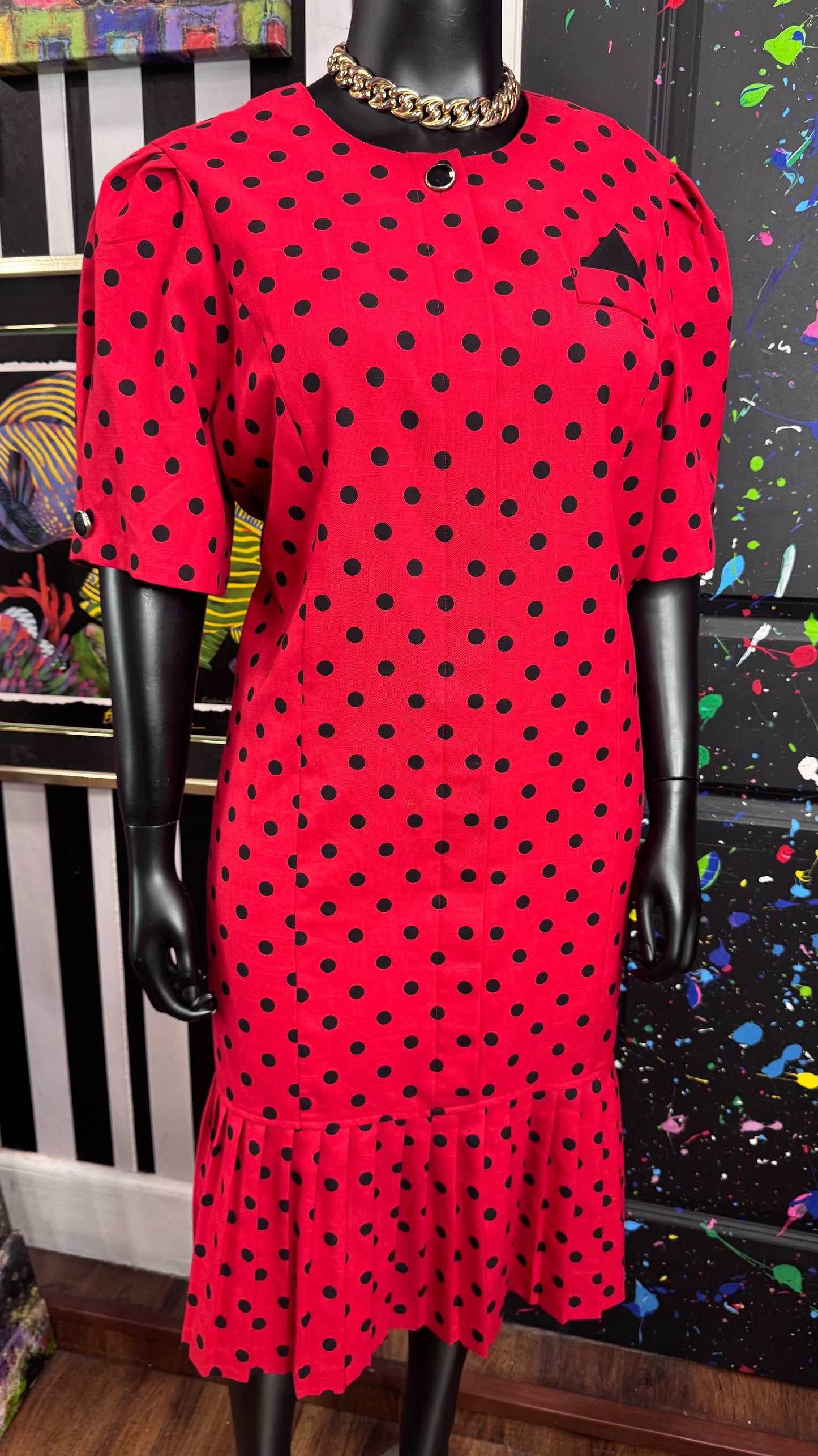 Vintage Polka Dot Pleated Bottom Dress (20W) *KC