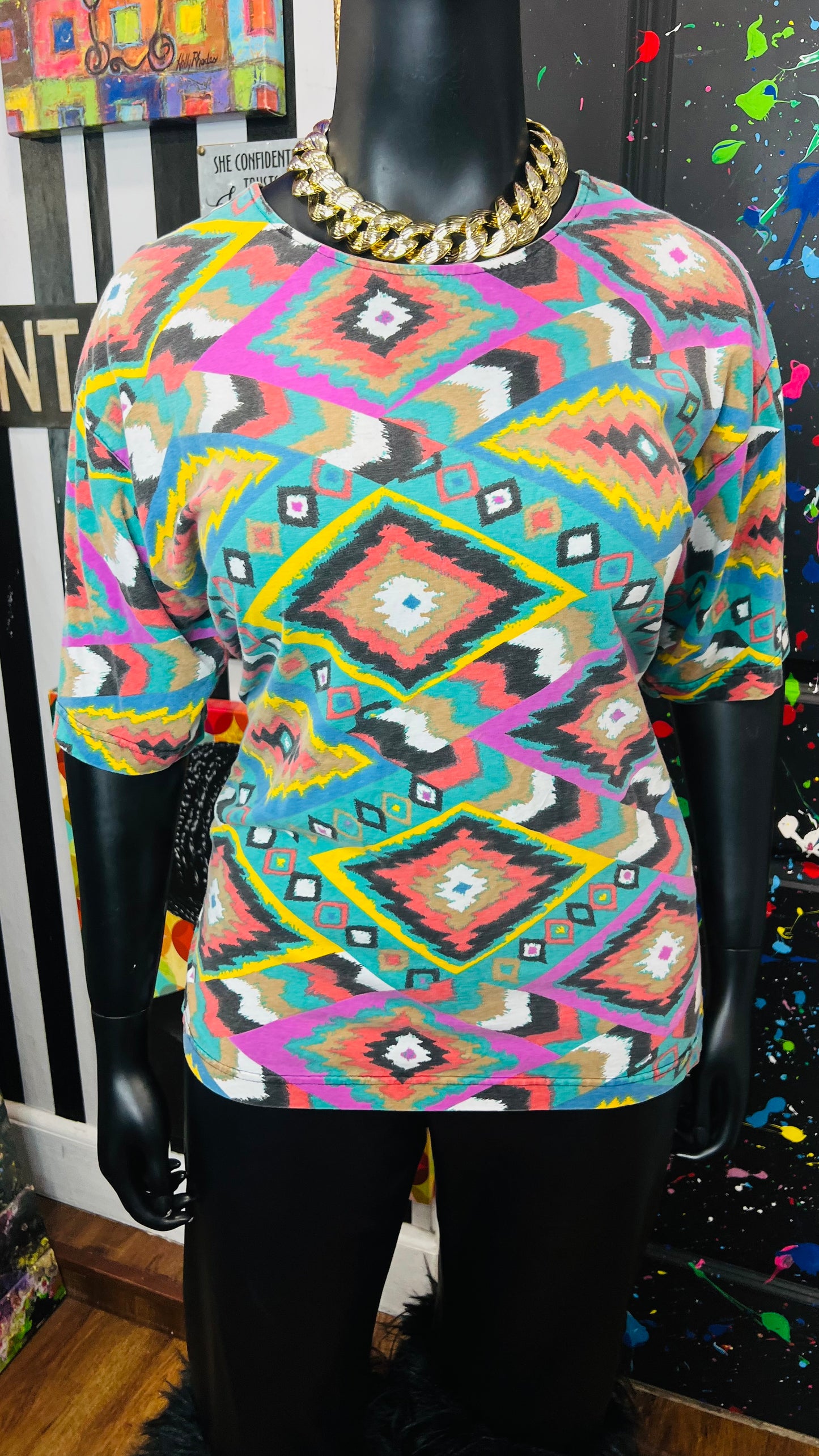 Vintage Semi Distressed Tribal Print T-Shirt (20)