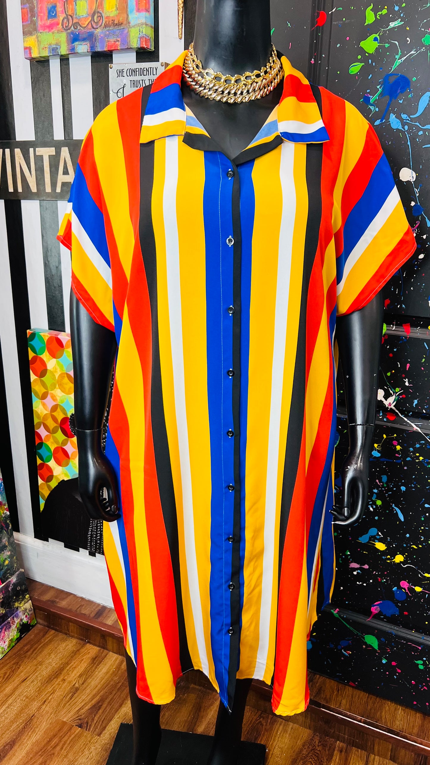 Primary Color Striped Dress (20/22)