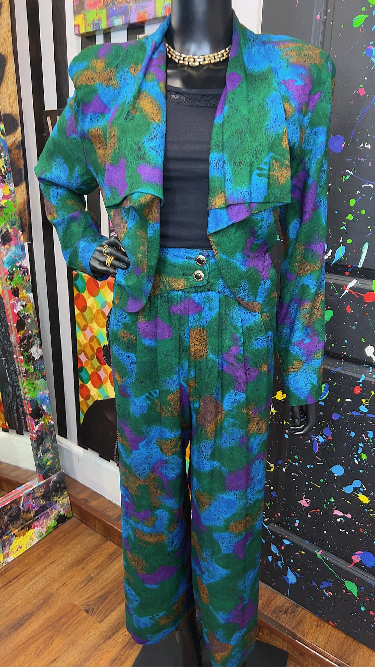 Vintage Abstract Rayon Pants Set (14)