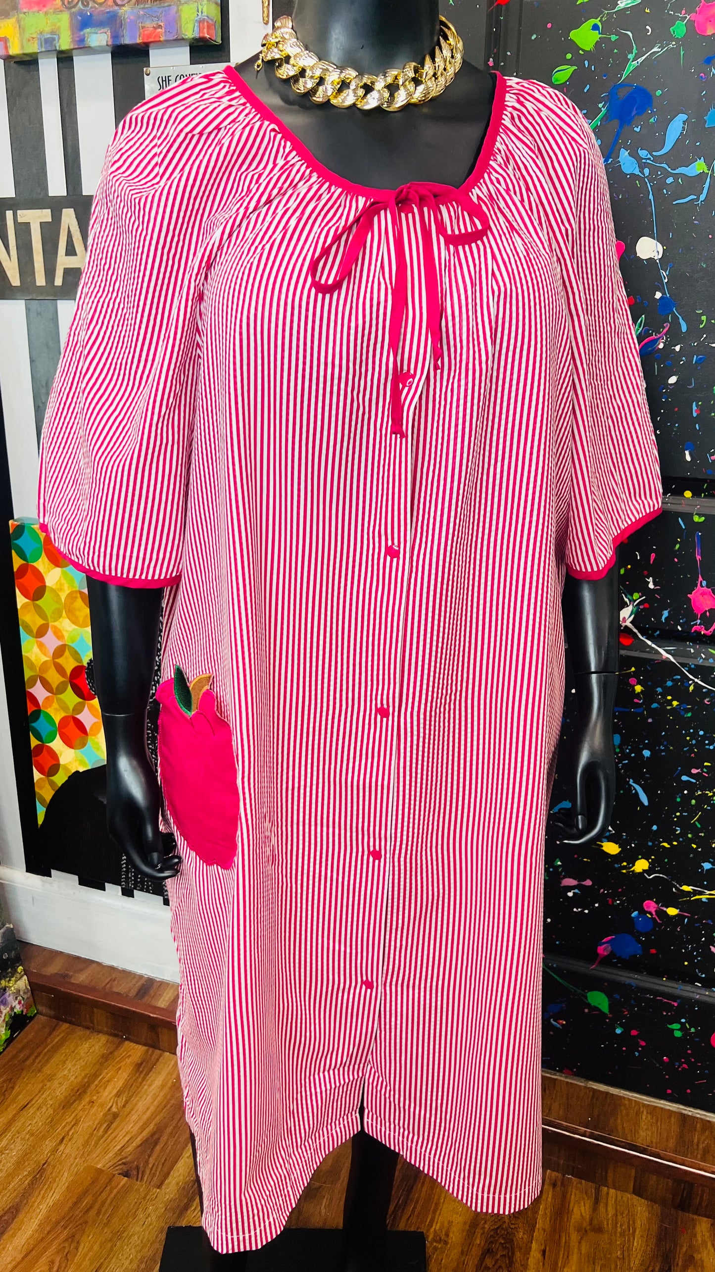 Vintage Striped Cotton Apple House Dress (24)