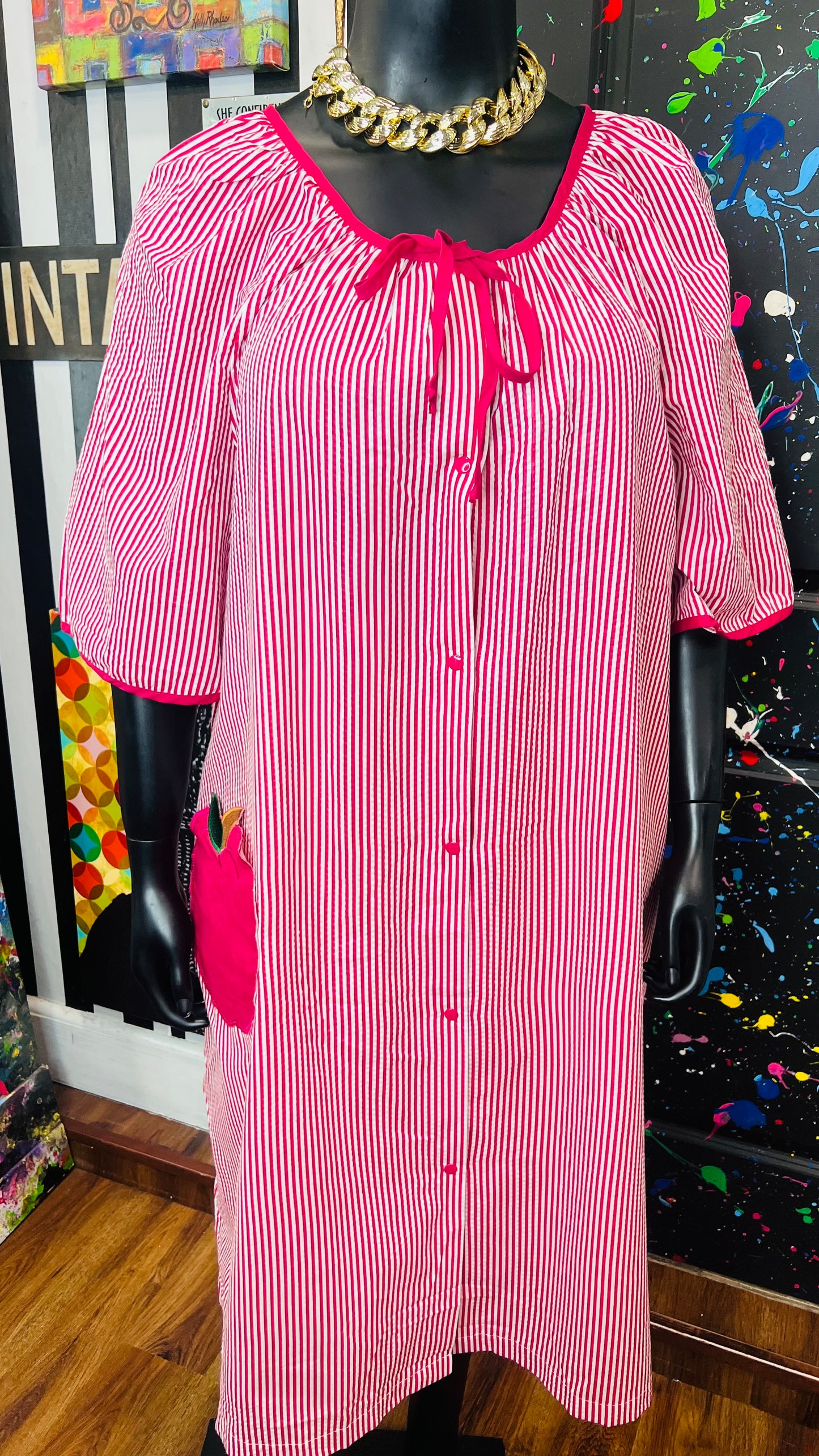 Vintage Striped Cotton Apple House Dress (24)