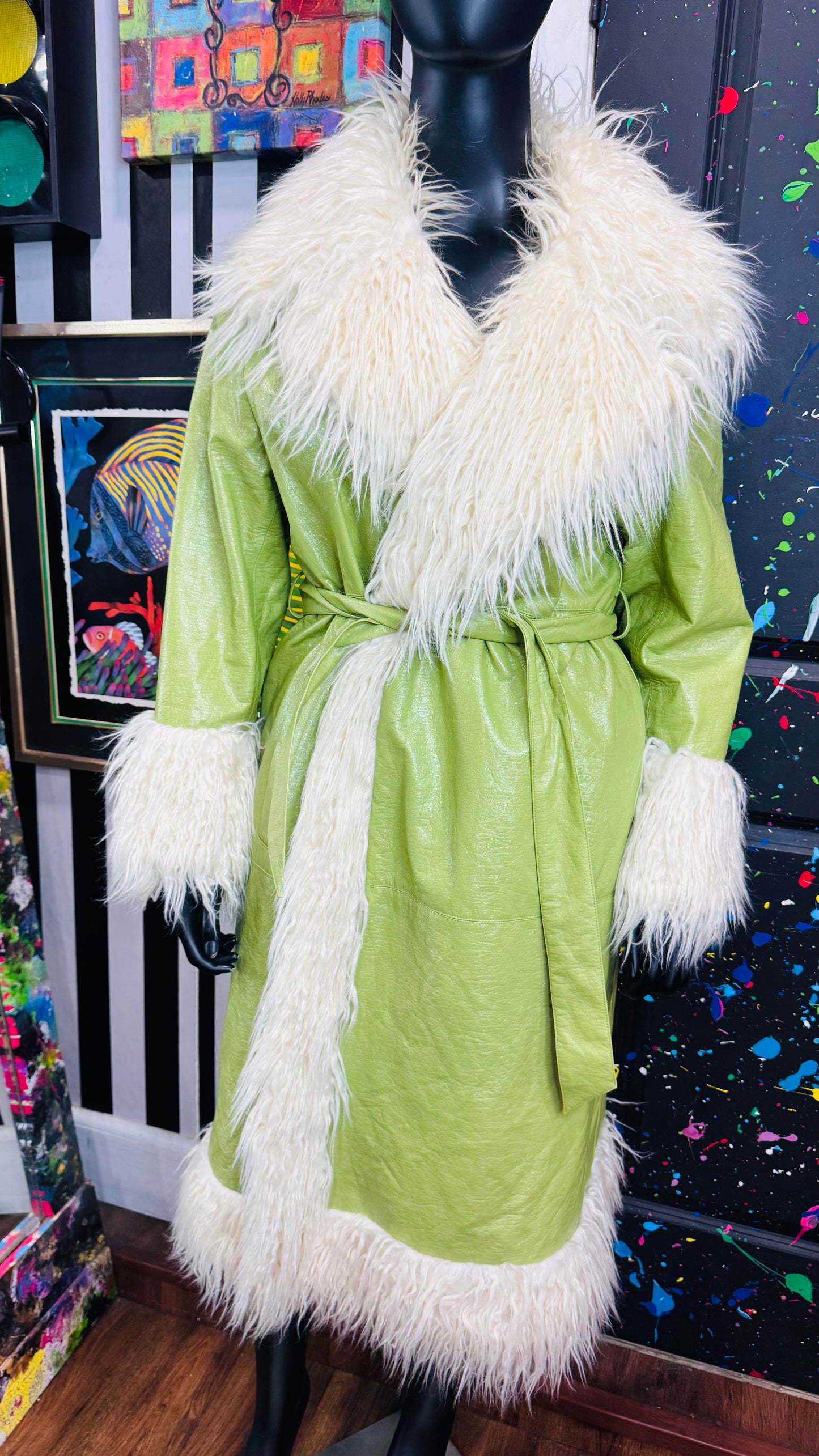 Green Faux Fur Accent Trench (14) Oversized*
