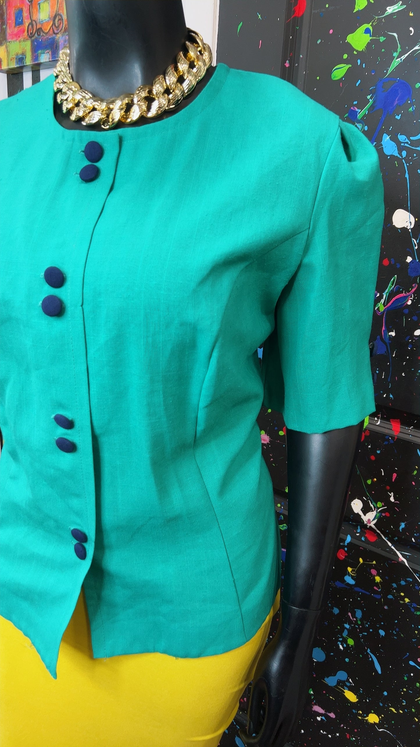 Vintage Teal Blazer Blouse (24)