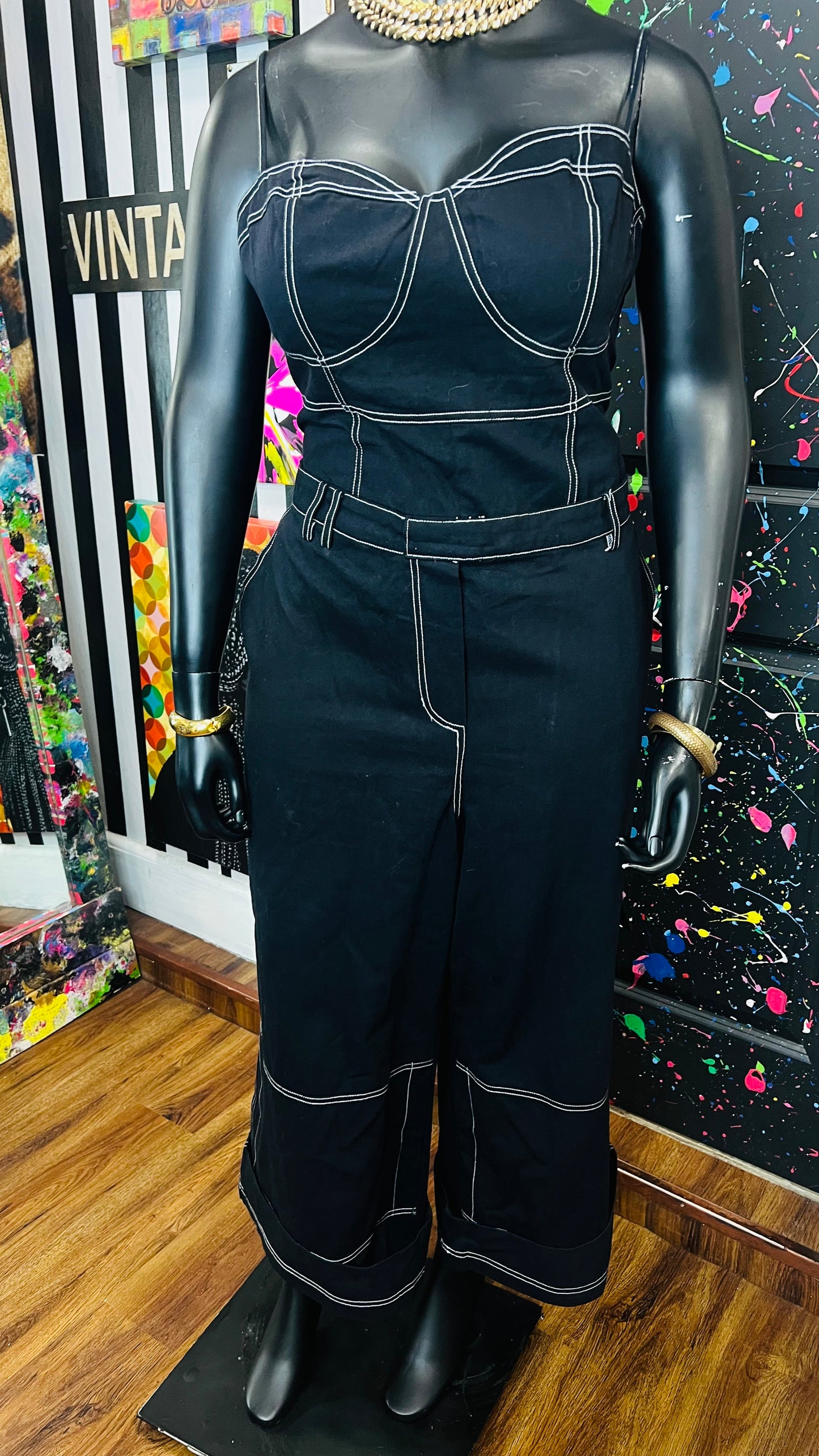 Denim Black & White Jumpsuit (14/16)