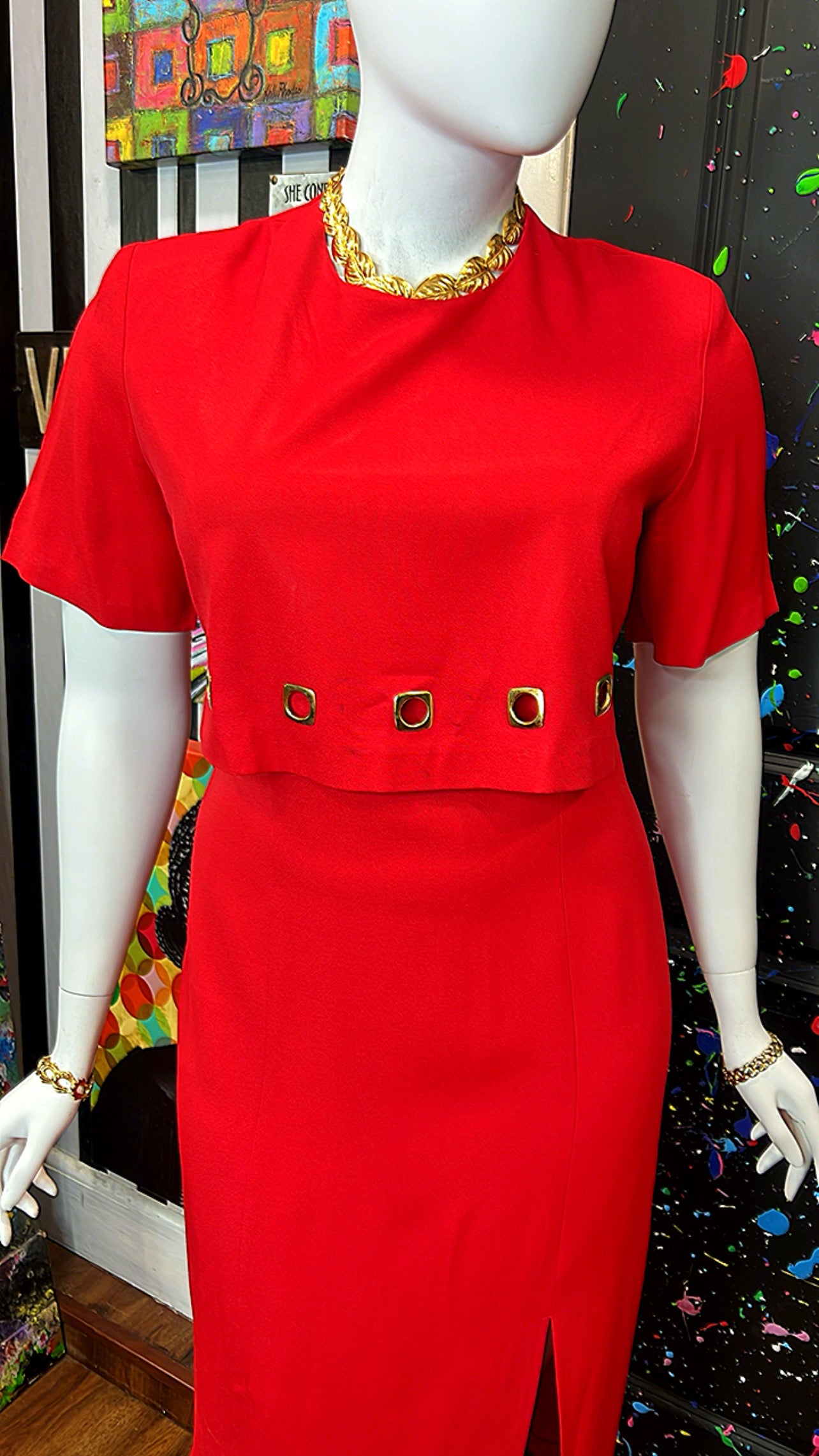 Vintage Red Dress w/ Gold Accents (18W)