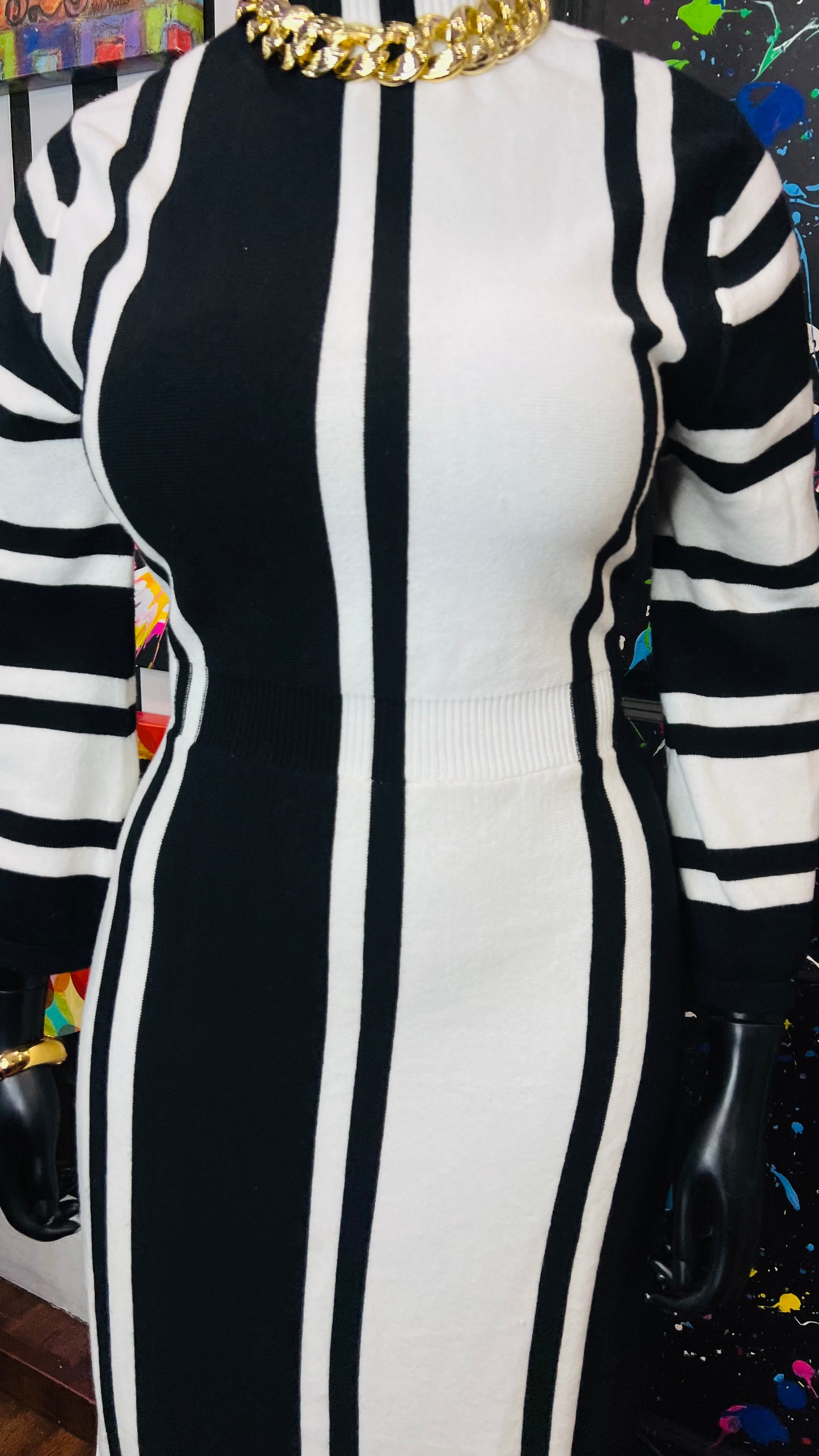 Black & White Striped Knit Dress (16/18)