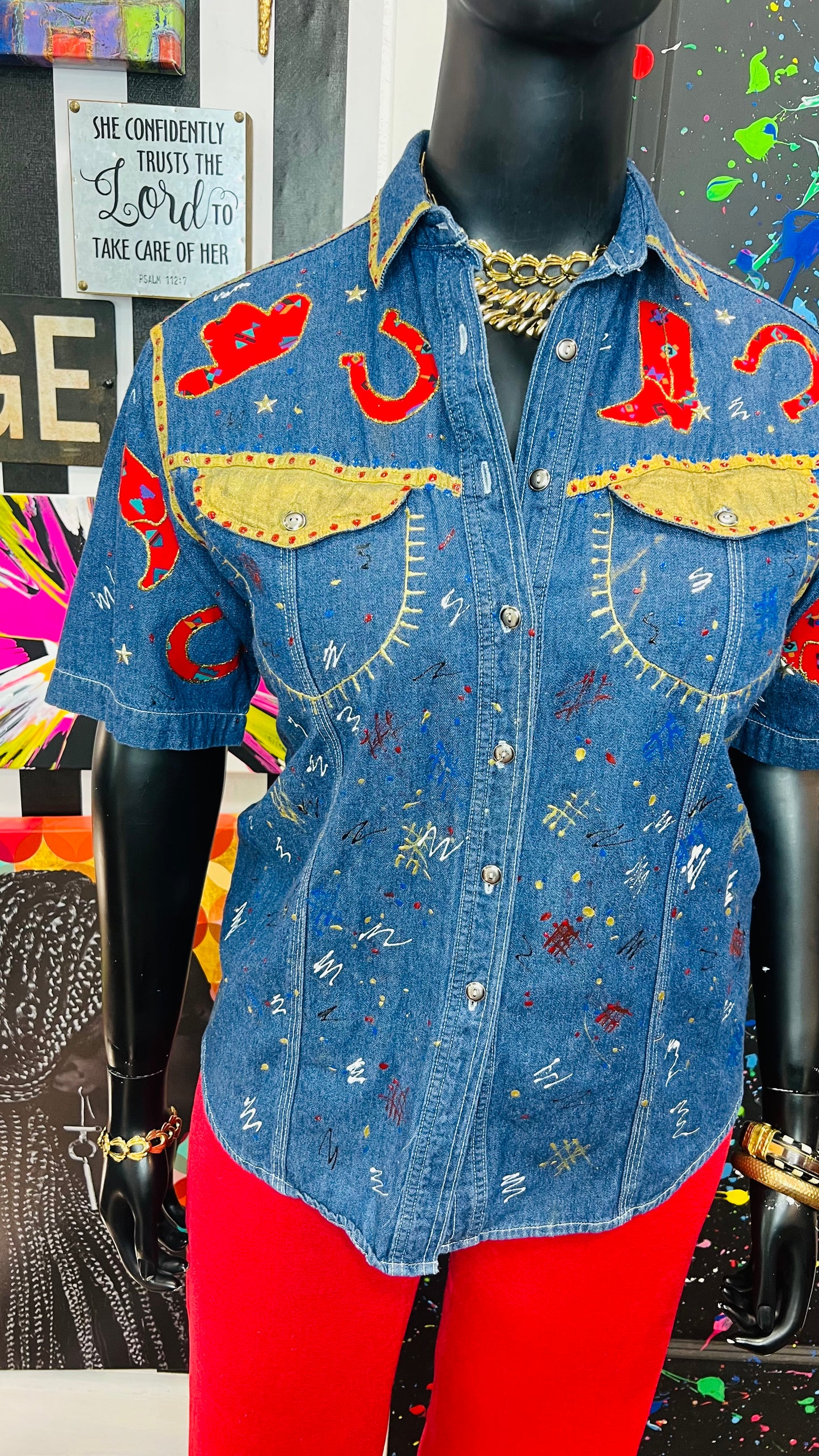 Vintage Hand Painted Denim Blouse (14)