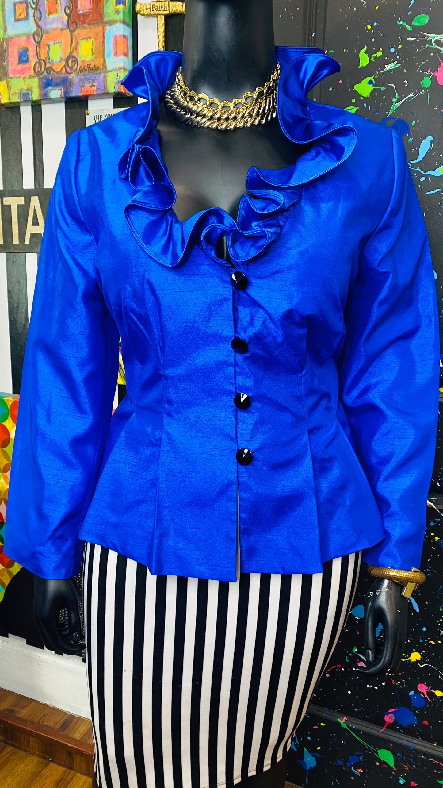 Vintage Exaggerated Bold Blue Blazer (16W)