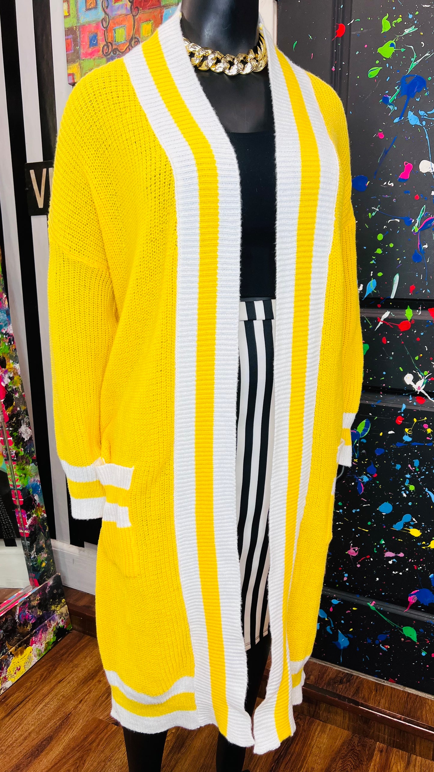 Yellow & White Duster Cardigan (OS)