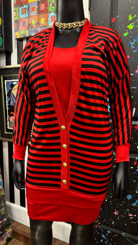 Vintage Cotton Red & Black Striped Dress (12)