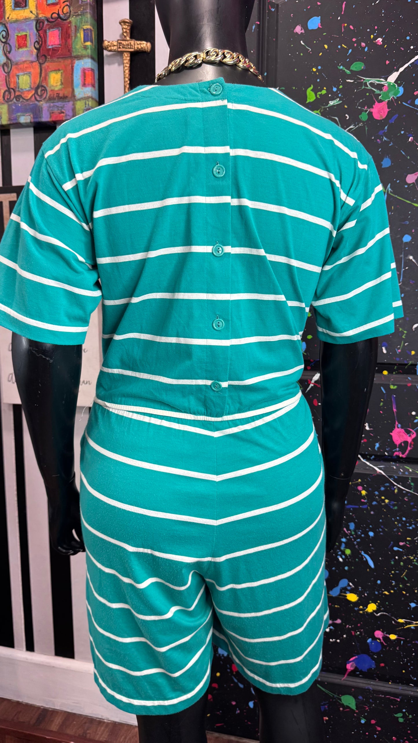 Vintage Cotton Blue & White Striped Romper (14/16) *KC