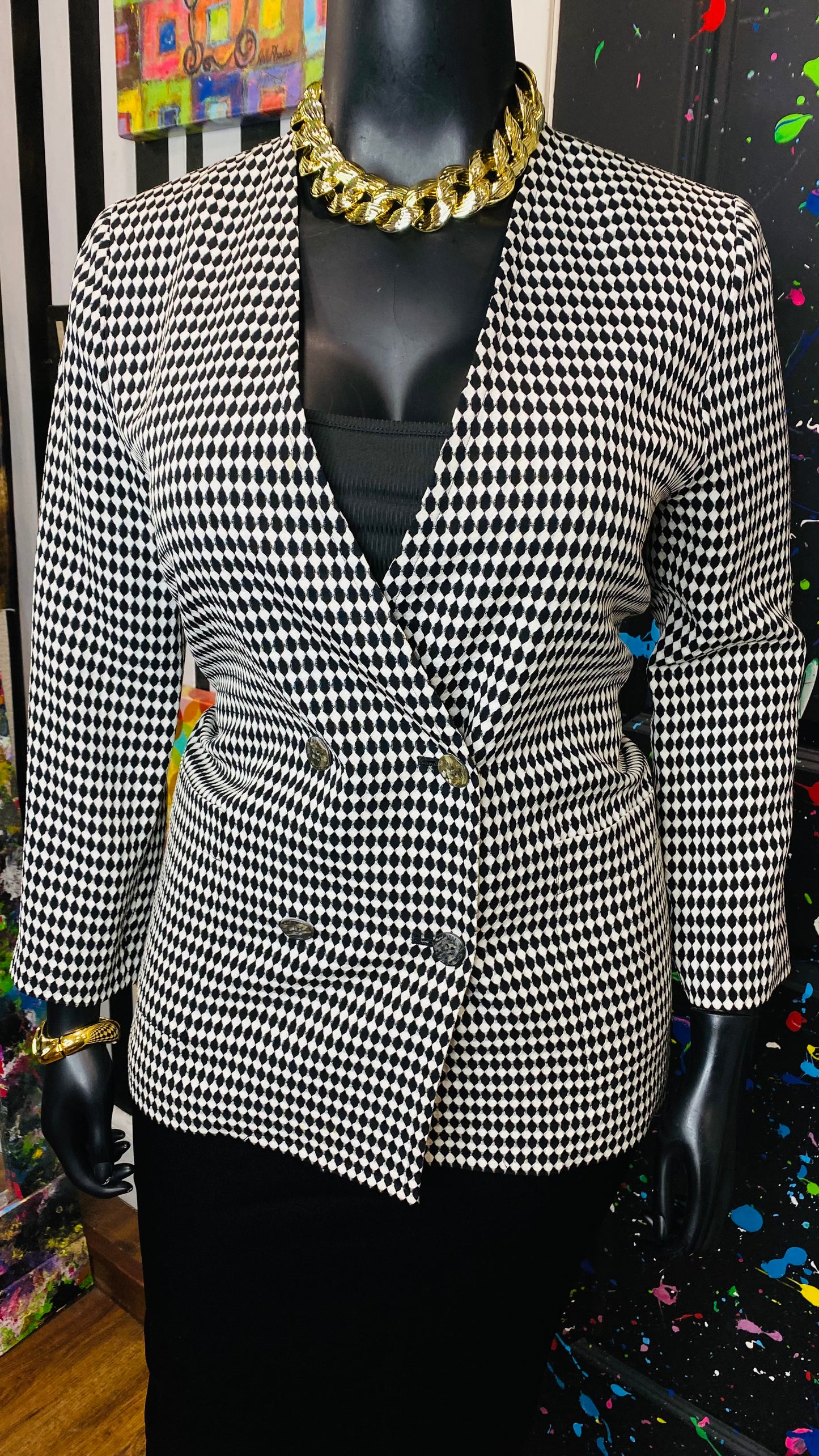 Vintage Black & White Double Breasted Blazer (12/14)