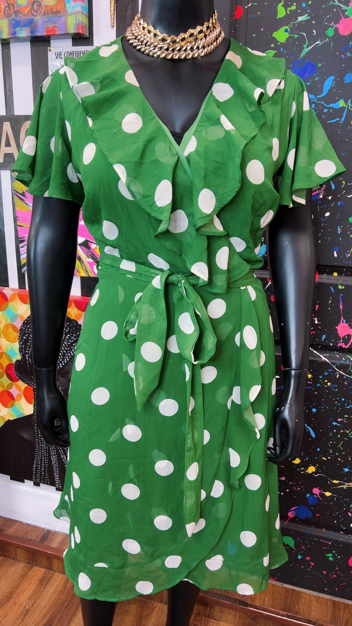 Green & White Polka Dot Dress (20)