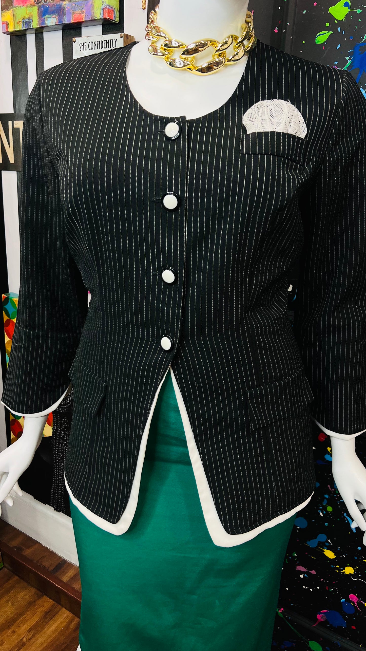 Vintage Pin Striped Black & White Blouse (16)
