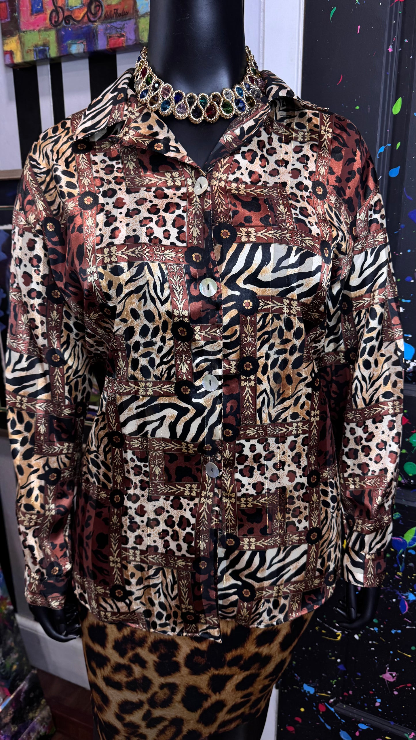 Vintage Semi Sheer Animal Print Blouse (22)
