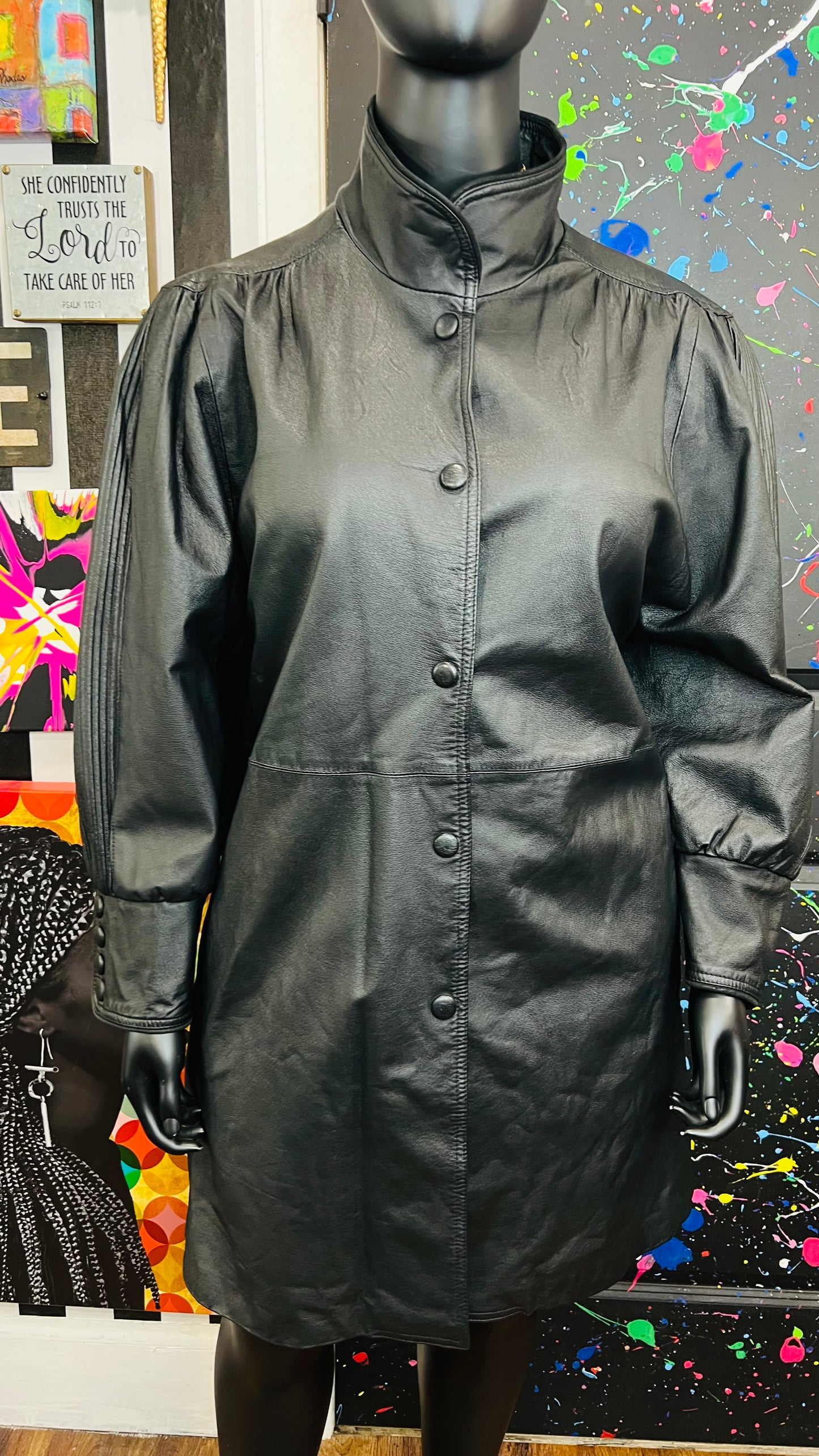 Vintage Genuine Leather Swing Coat (24)