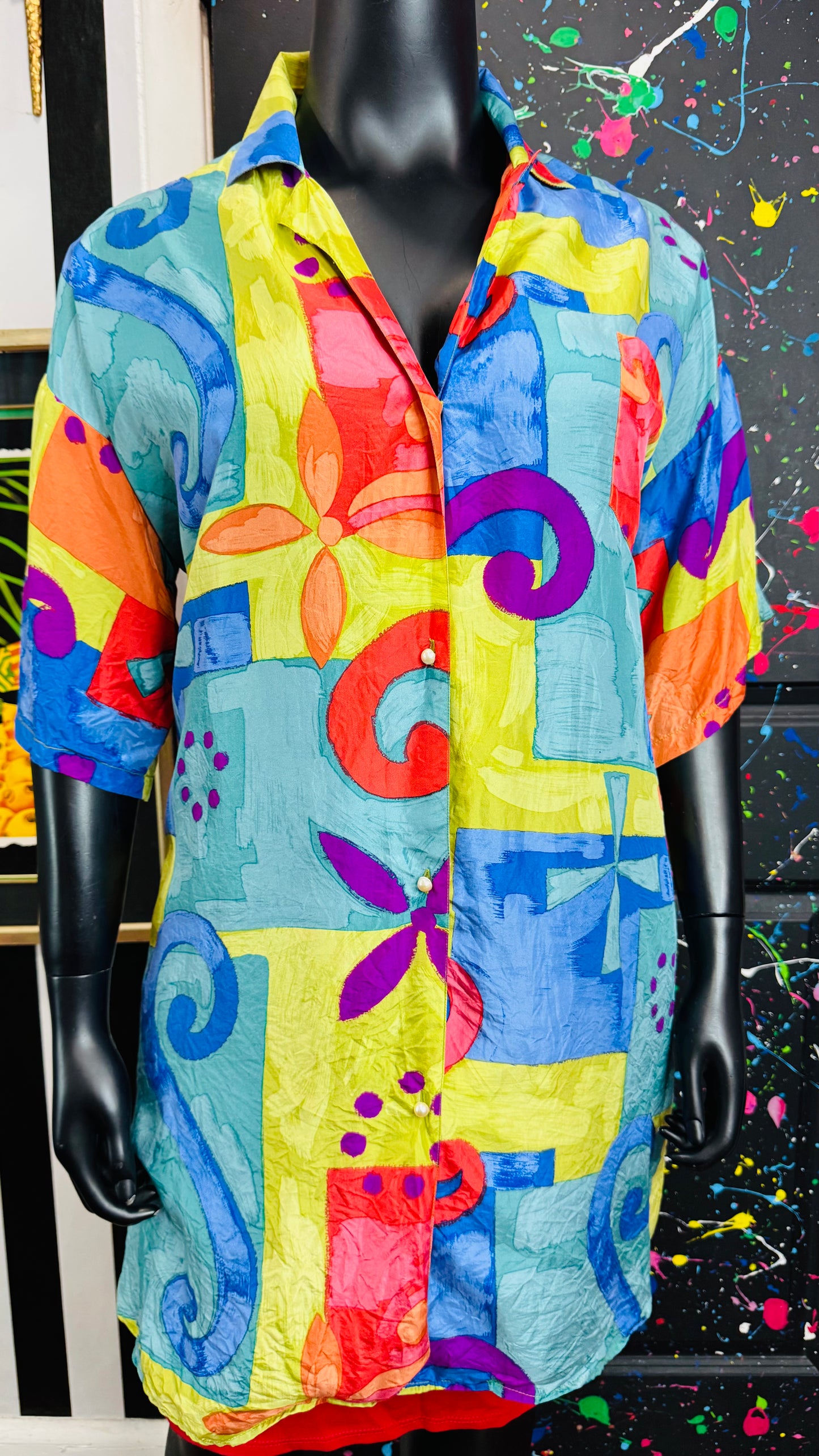 Vintage Abstract 100% Silk Blouse (24)