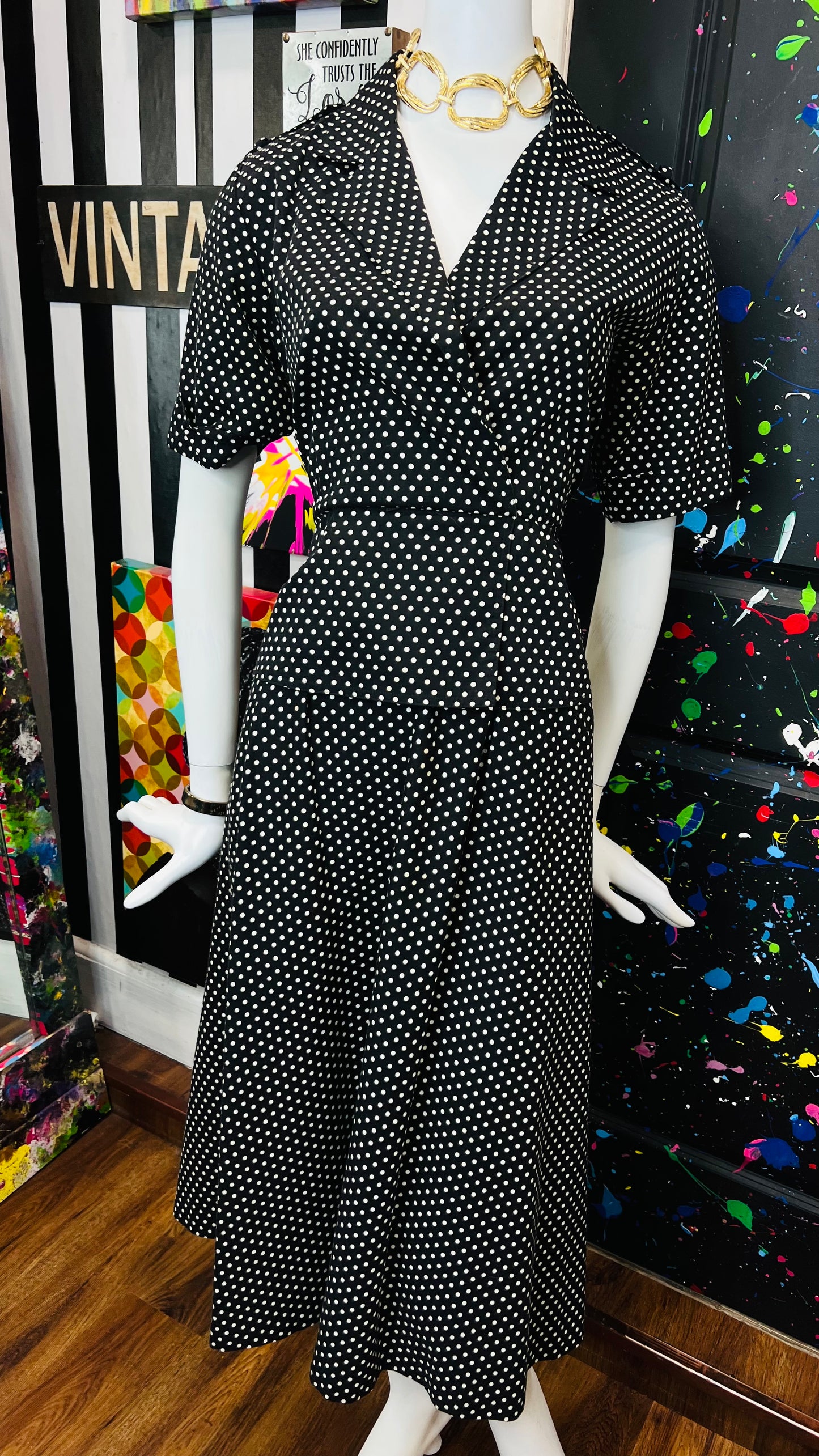 Vintage Peplum Waist- Polka Dot Dress (12)