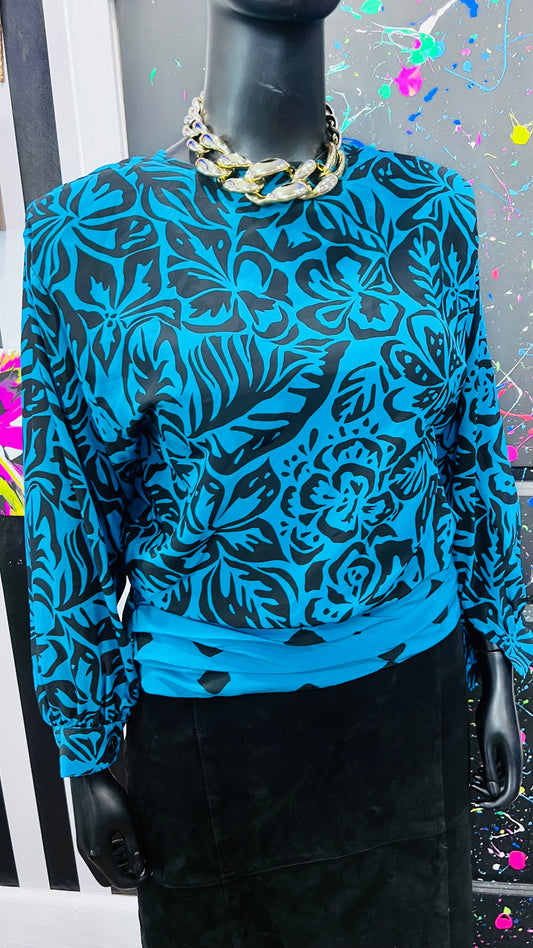 Vintage Mix Print Blue & Black Blouse (14)