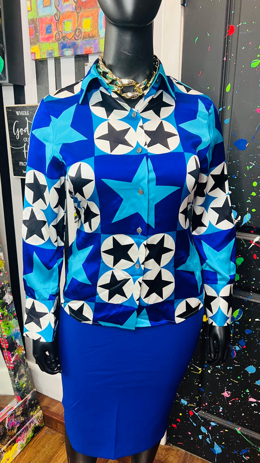 Vintage 100% Silk Ellen Tracy Stars Blouse (12)