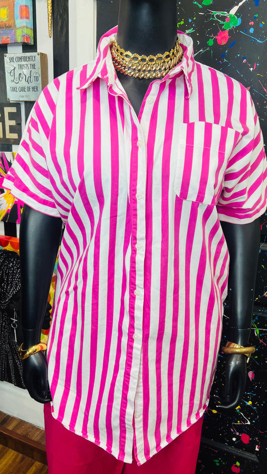 Pink & White Cotton Striped Blouse (20)