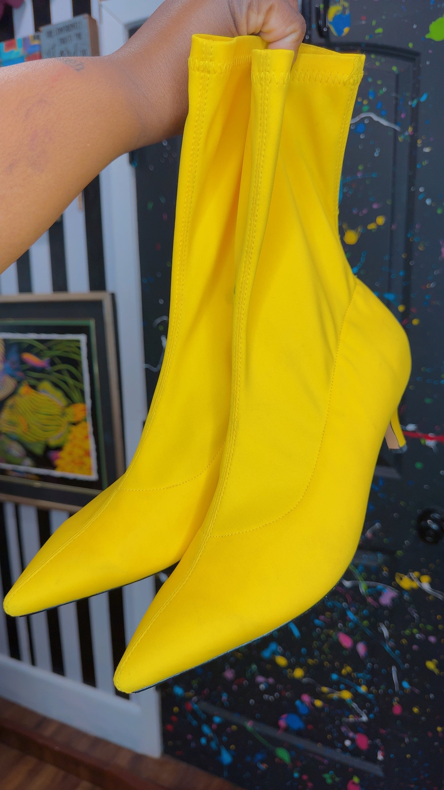 Yellow Kitten Heel Sock Boot (11)