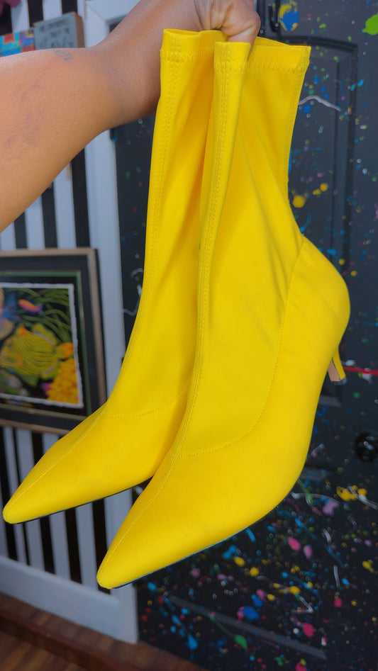 Yellow Kitten Heel Sock Boot (11)