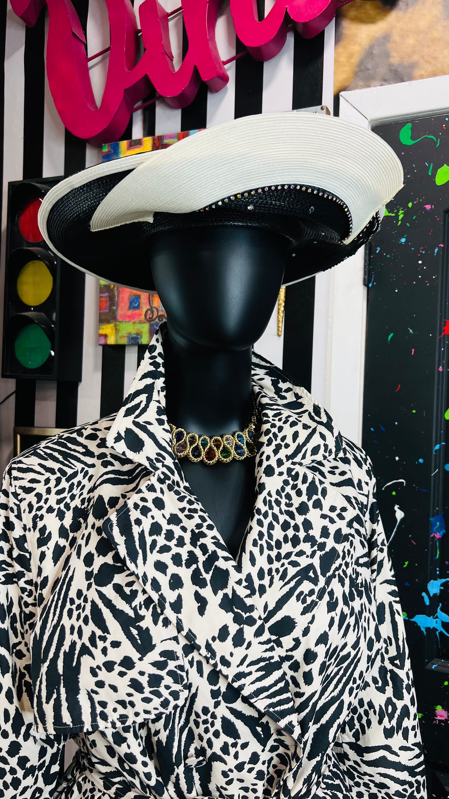 Vintage Black & White Jewel Hat