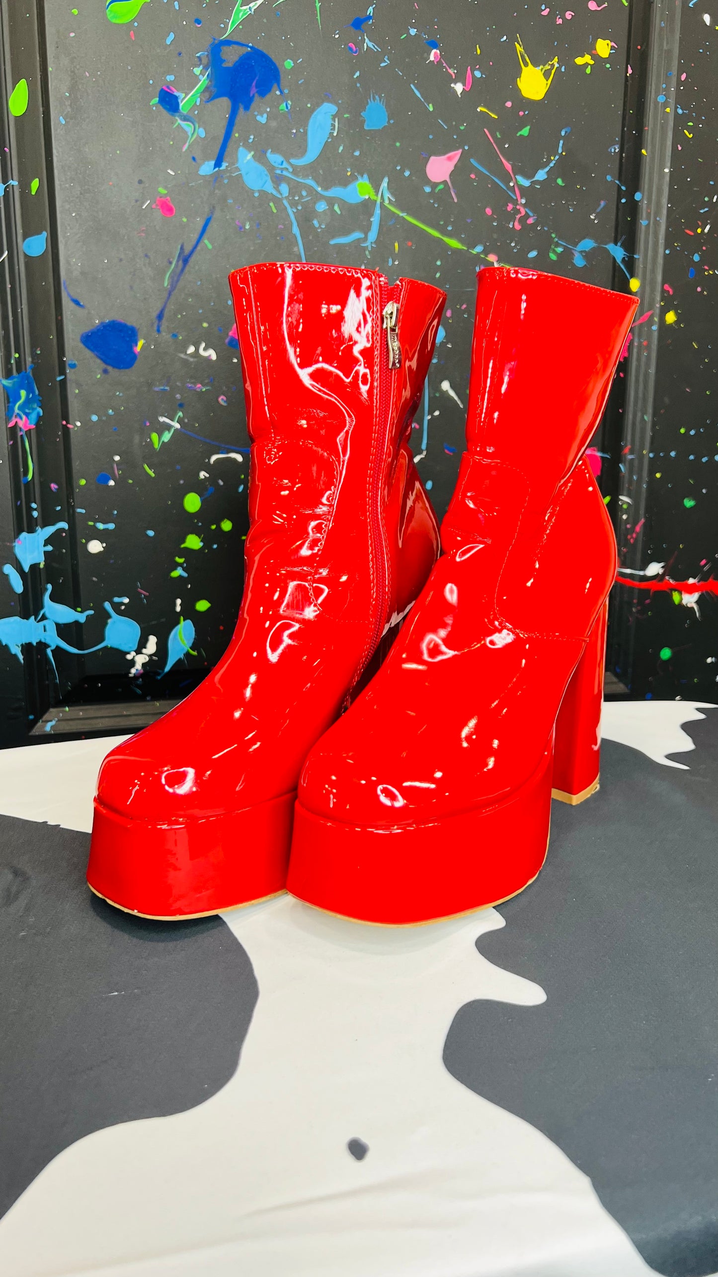 Red Faux Patent Leather Boots (10)