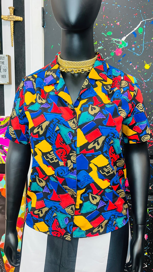 Vintage ColorBlock Abstract Blouse (14)