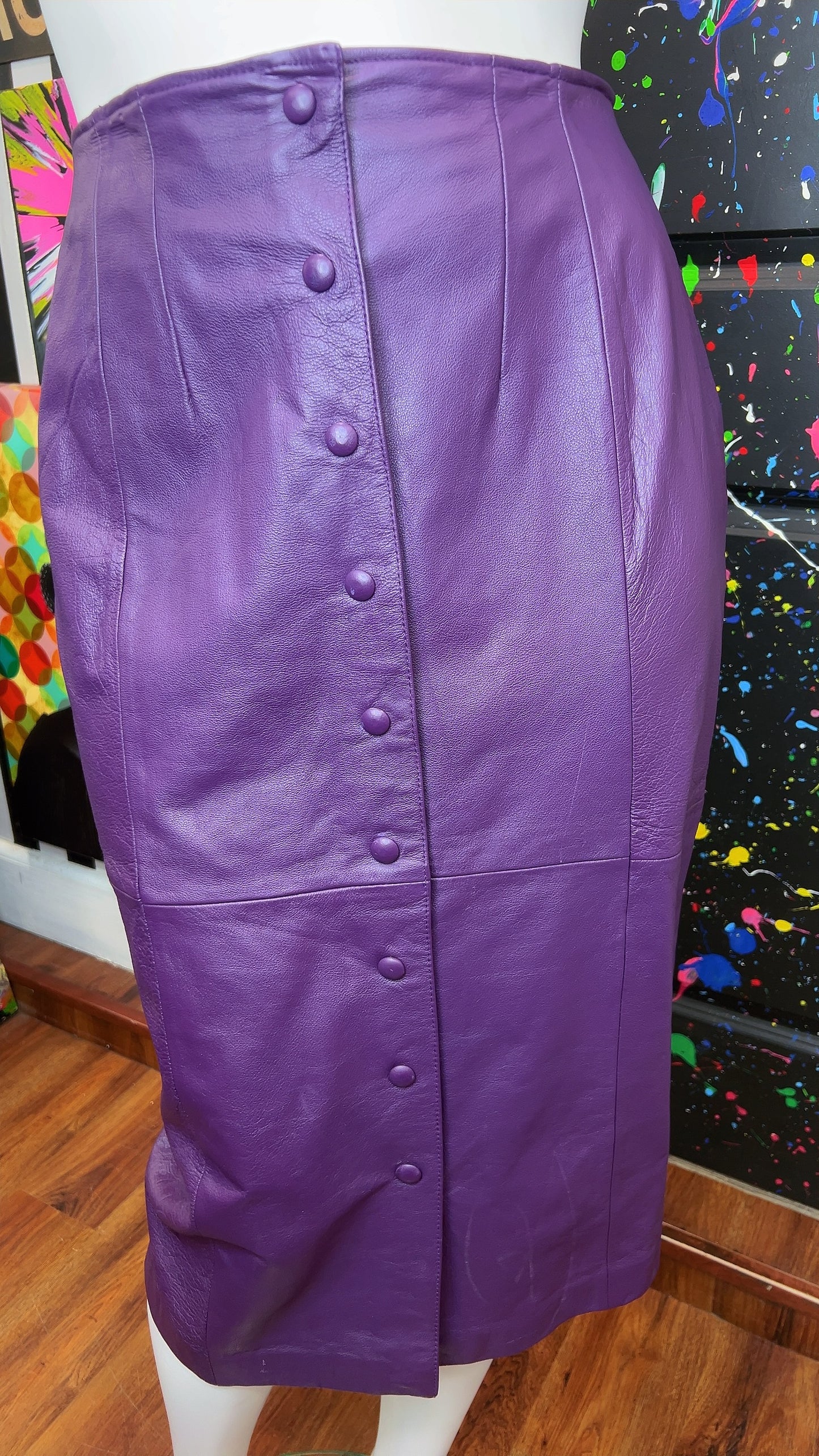 Vintage Diana Marco Genuine Leather Purple Front Button Skirt (18W)