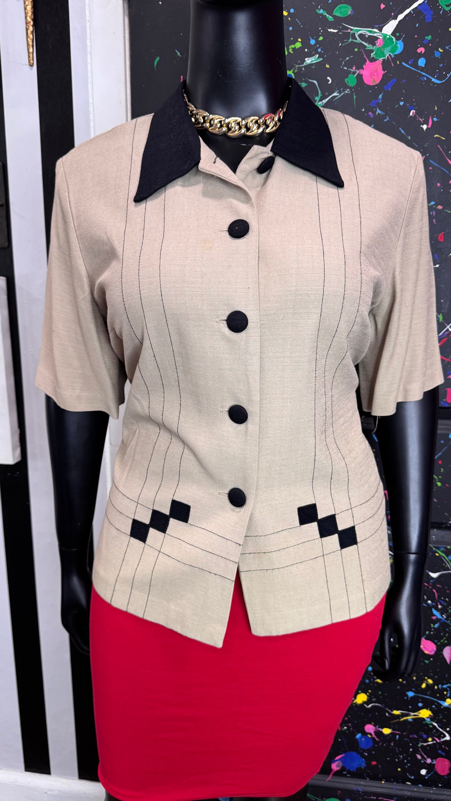 Vintage Tan & Black Blouse (20)