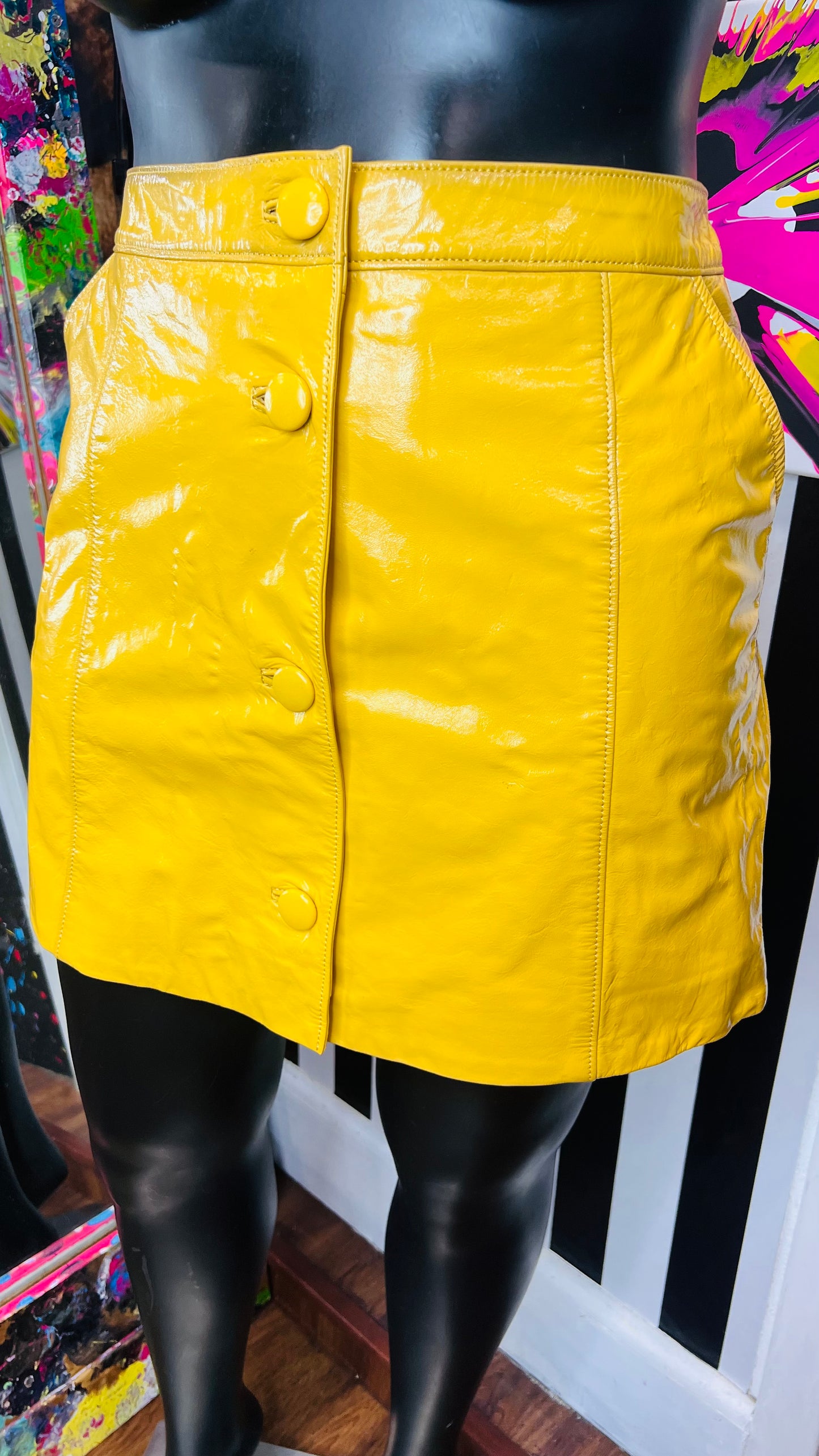 Coach Yellow Patent Faux Leather Skirt (14)
