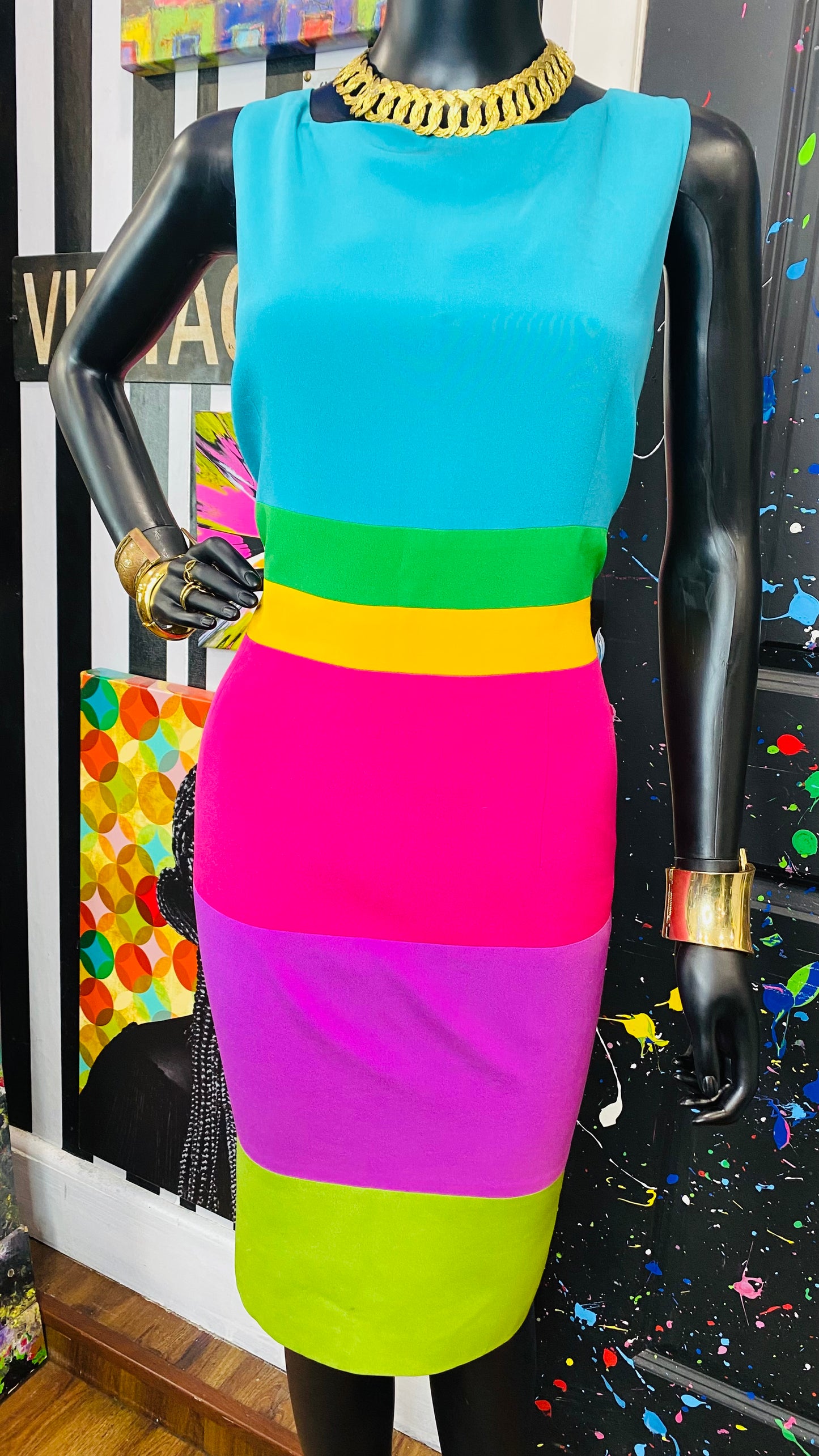 Vintage 100% Silk Rainbow Dress (16)