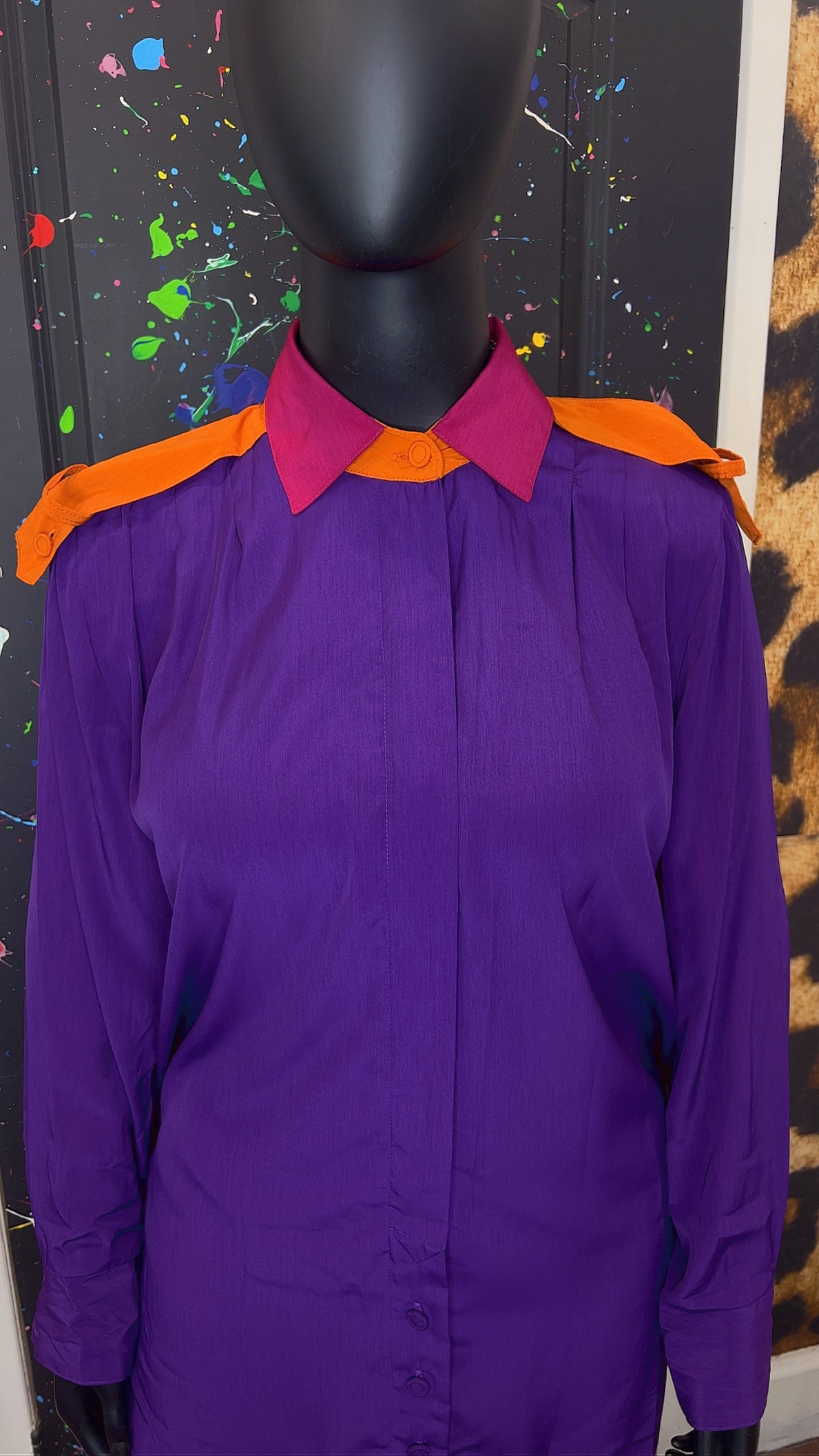 Vintage Purple Orange & Pink Pleated Blouse (22)
