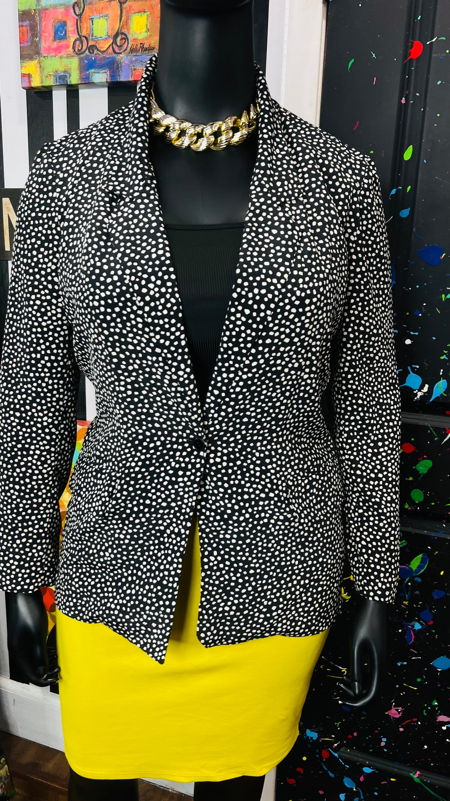 Vintage Black & White Polka Dot Blazer (14)
