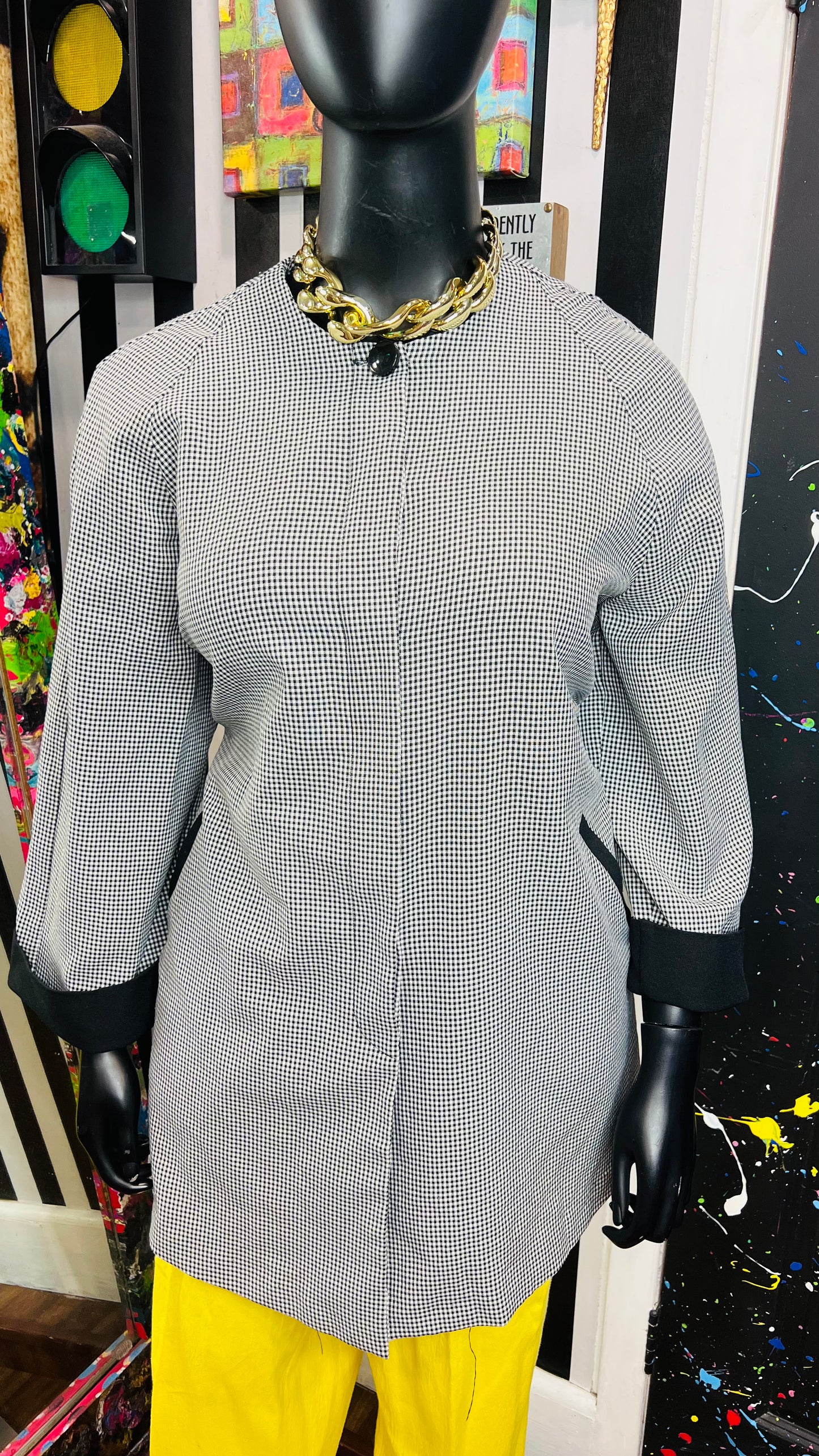 Vintage Black & White Houndstooth Swing Blazer (16W)