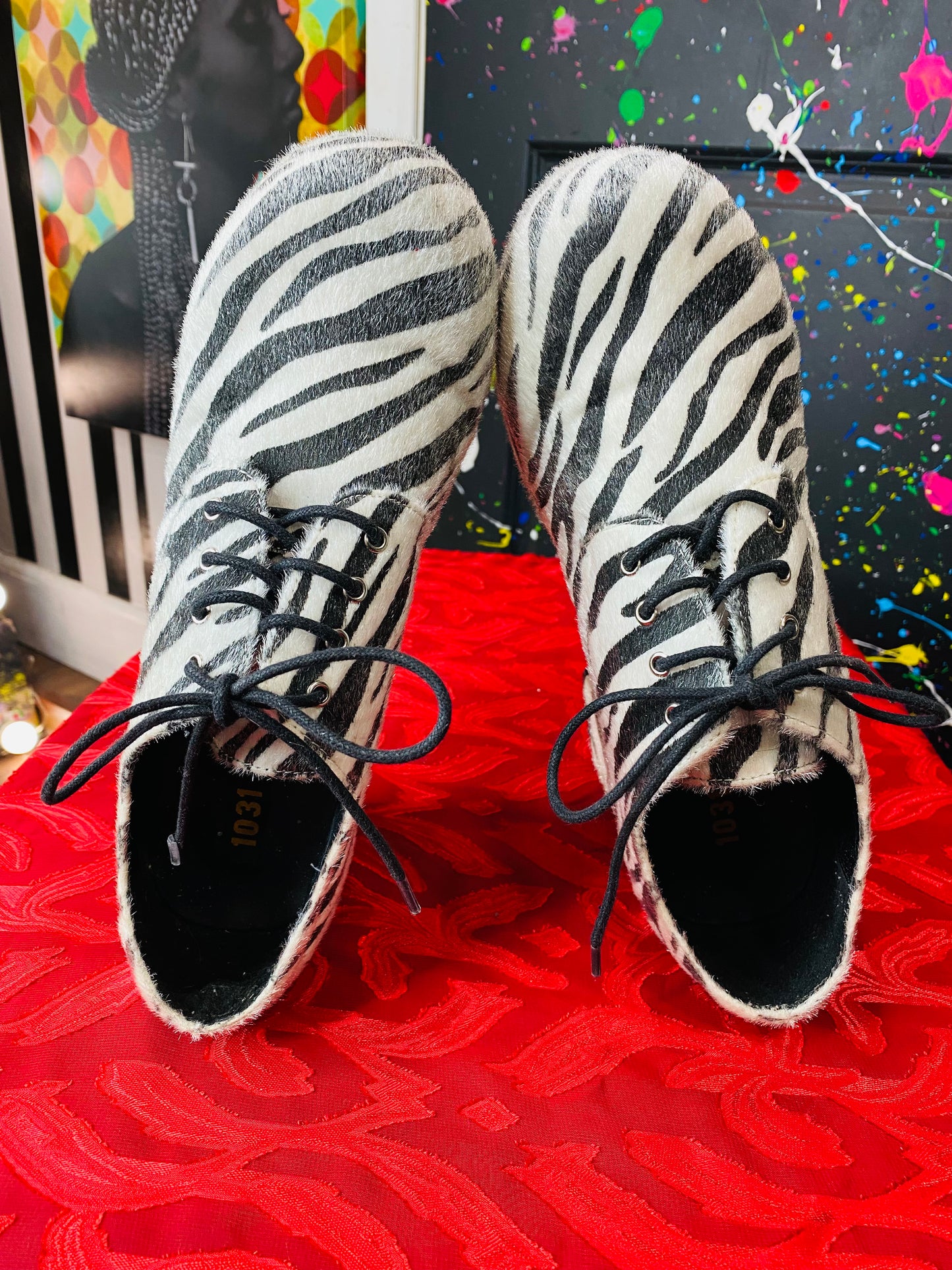 Zebra Fur Platform Heels