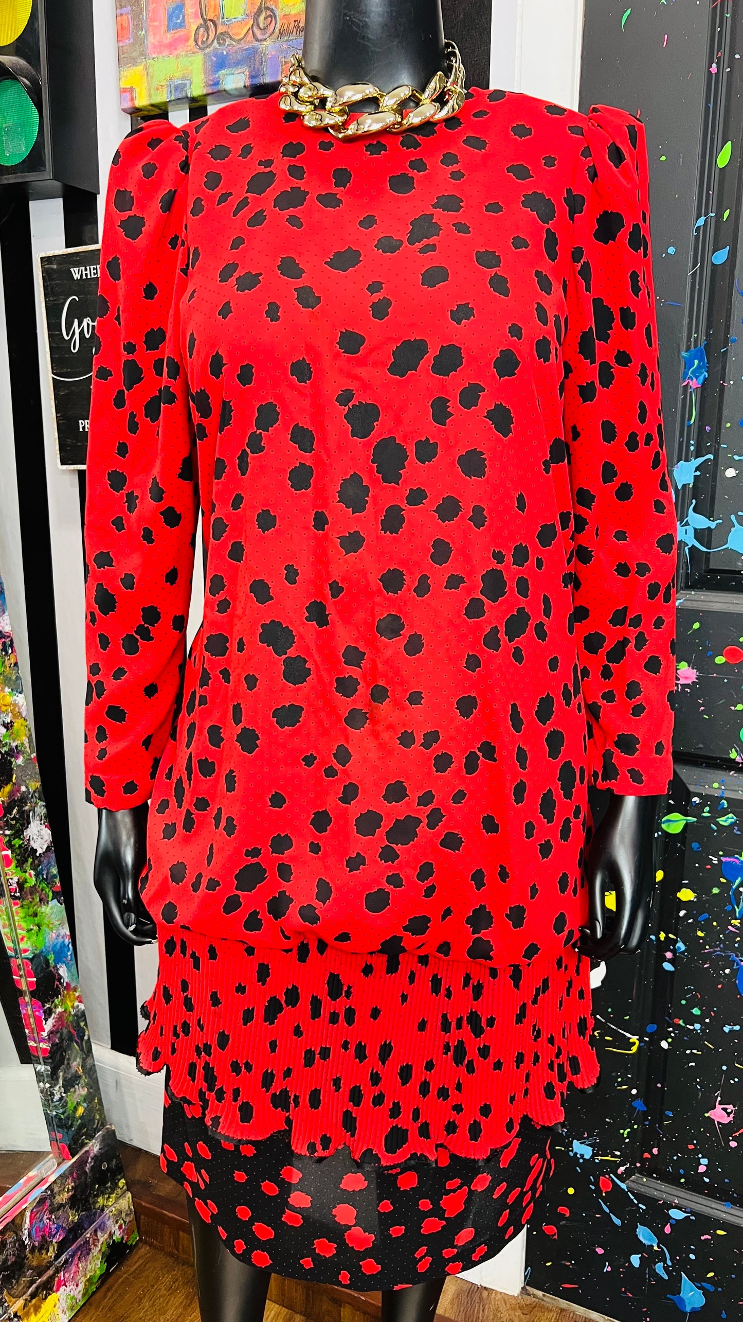 Vintage Chez California Black & Red Dress (16W)