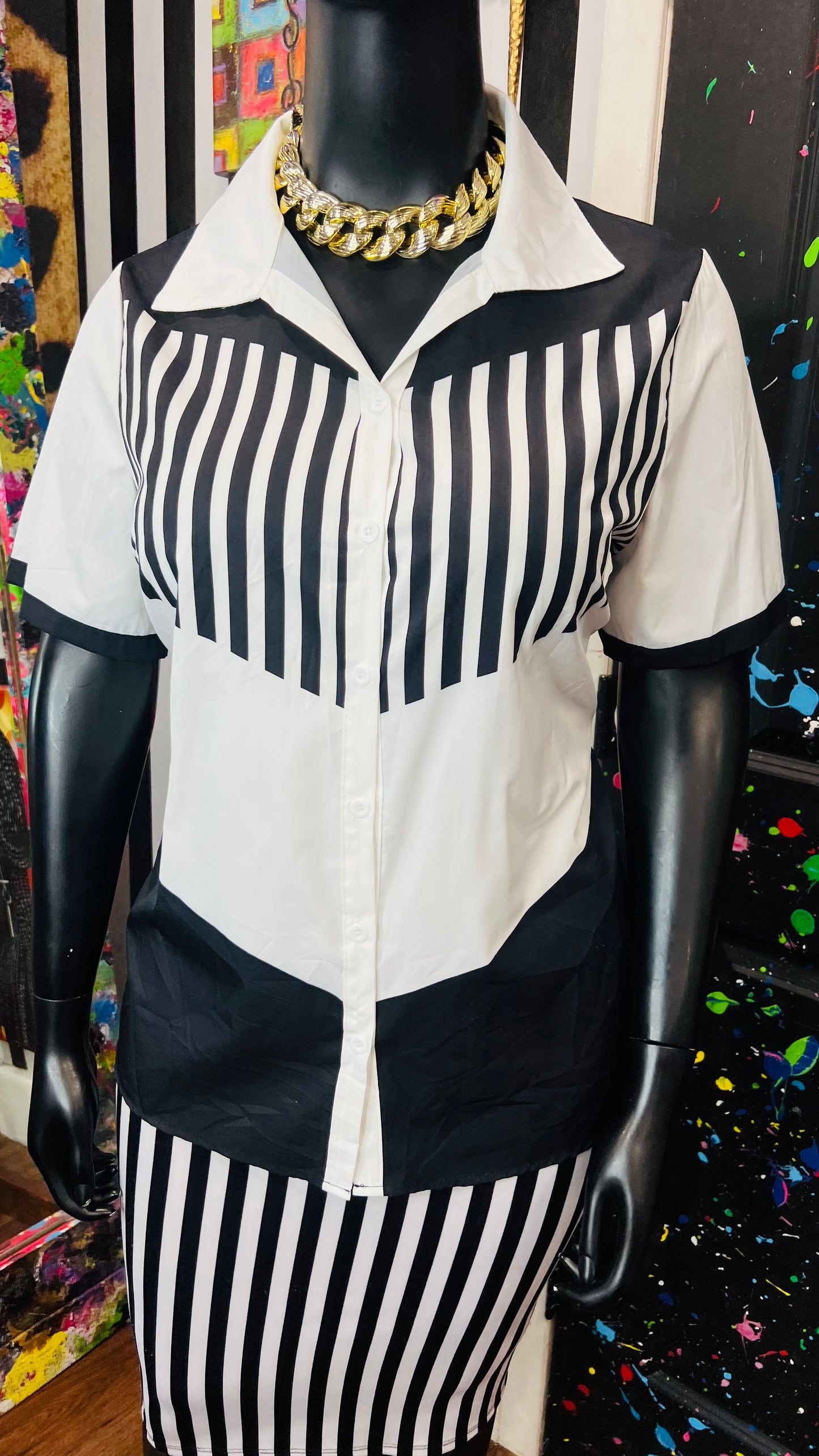 Vintage Inspired Black & White Striped Blouse (18)